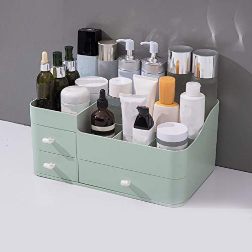 FSLLOVE FANGSHUILIN Large Capacity Makeup Storage Box - Cosmetic Organizer Drawer with 3 Compartments, Makeup Organizer Holder for Dressing Table, Vanity & Bathroom (Green) - Perfect for Storing Cosmetics, Jewelry & Beauty Accessories