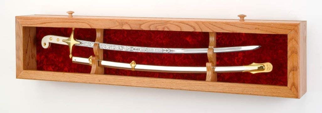 Premium Sword Display Case with Flags Connections - Wall Mounted or Tabletop Display for Collectibles, Home Decor, and Museum Showcases