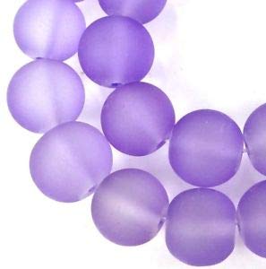 25 Frosted Sea Glass Round Beads 10mm Matte Lavender Spacer Beads with Roll Crystal String - DIY Bracelet Making, Jewelry Crafting Supplies for Necklaces, Earrings & Handmade Gifts