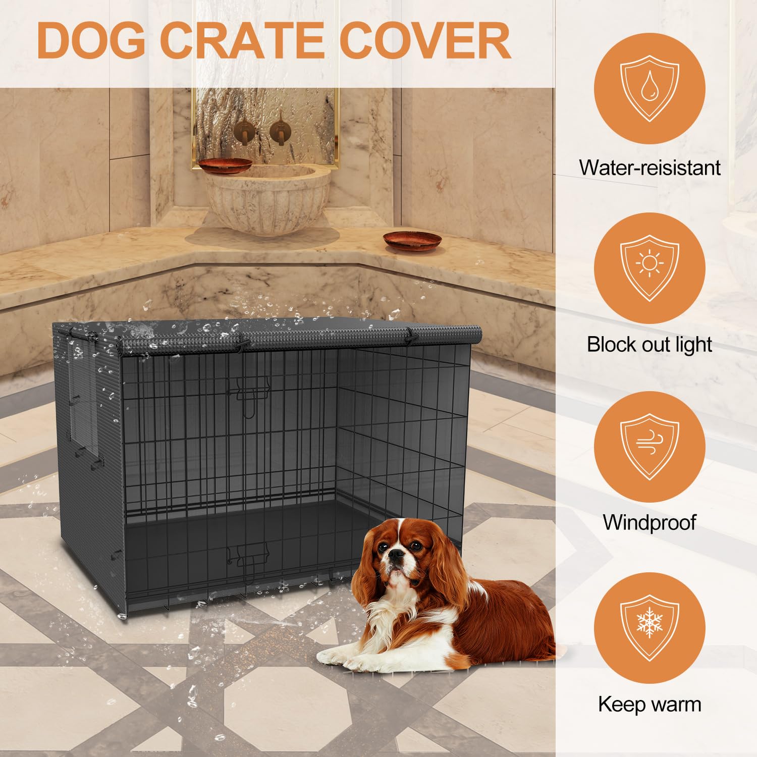 Waterproof Dog Crate Cover for 24, 30, 36, 42, 48-Inch Kennels - Durable Pet Crate Enclosure Cover for Indoor & Outdoor Use - Perfect for Travel, Camping, and Home Protection