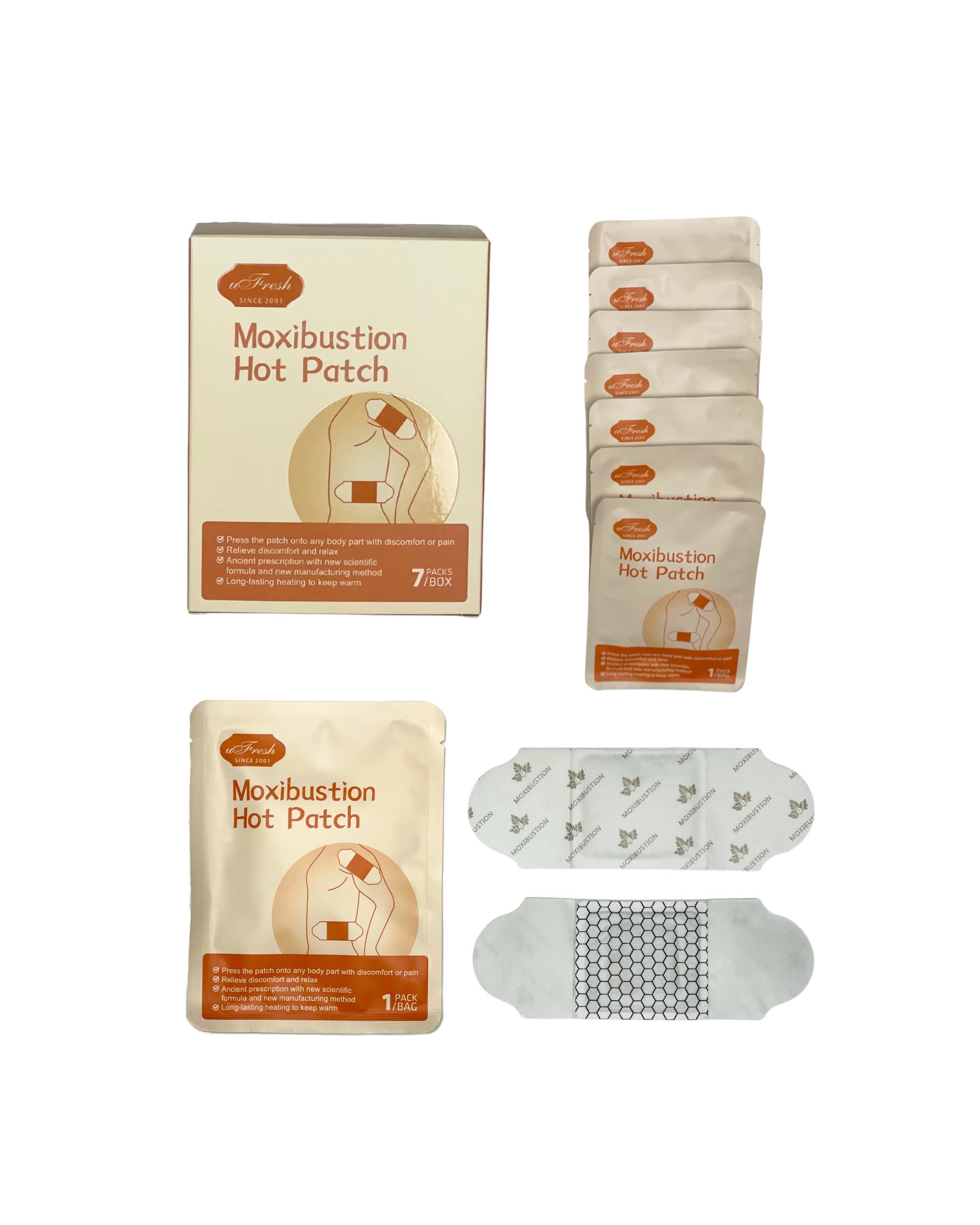 uFresh Moxibustion Hot Patch - 7 Pack Graphene Film Pain Relief Patches for Joint, Back, Neck, Shoulder & Menstrual Discomfort | Odorless Therapy for Arthritis, Muscle Soreness & Period Cramps | Perfect for Home, Office & Travel Use