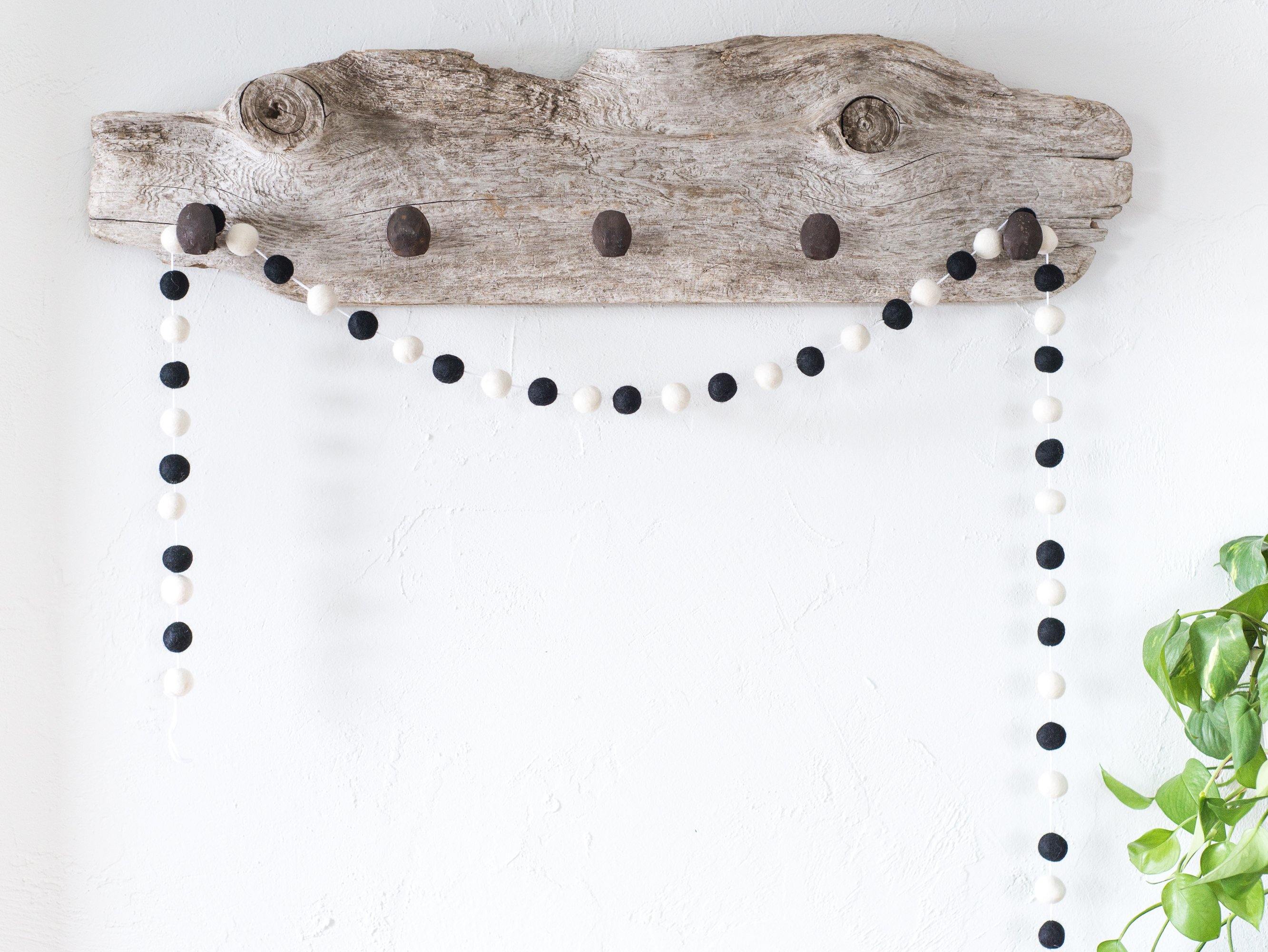 Handmade Black and White Felt Ball Garland - 6 Feet Decorative String for Nursery, Wedding, Party & Home Decor