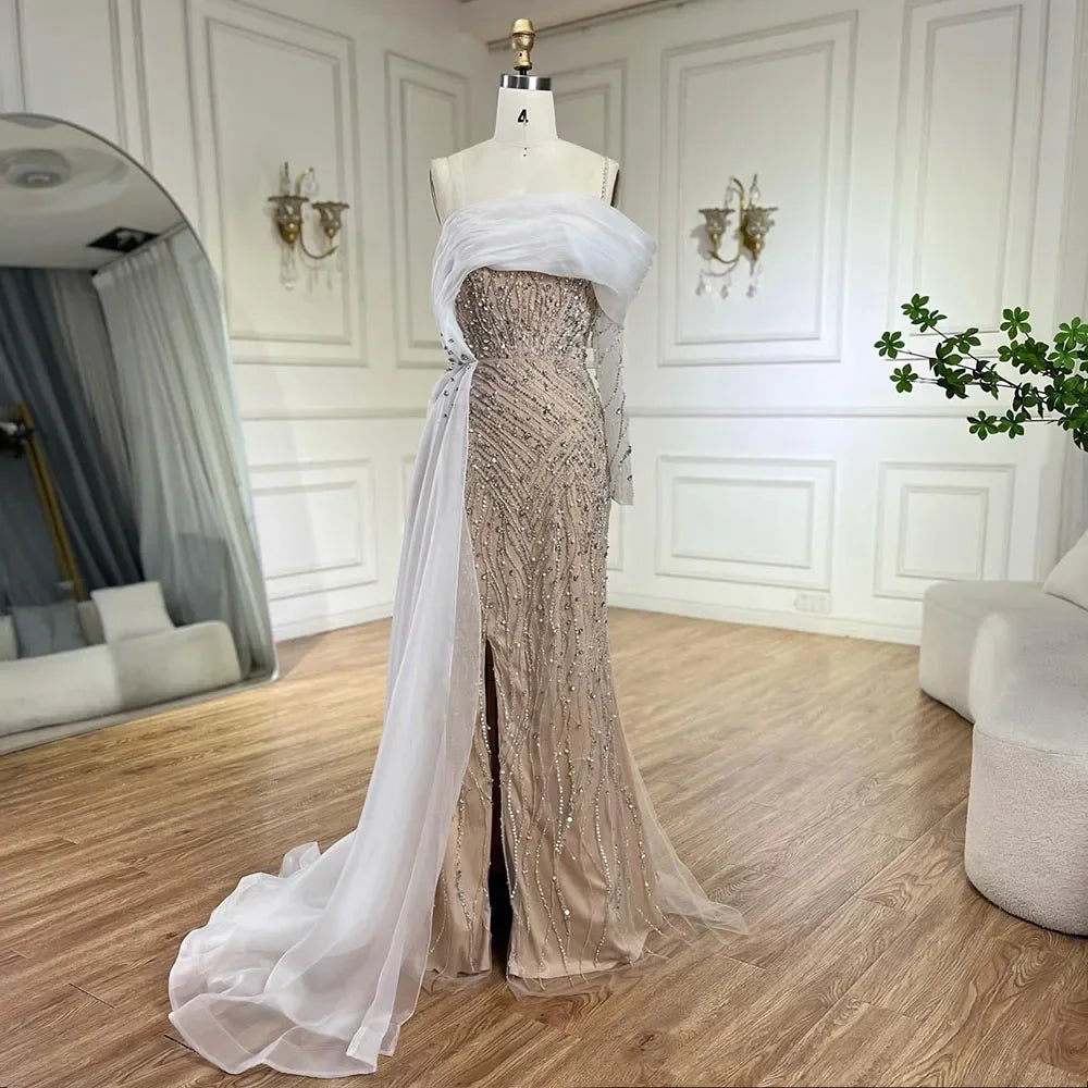 Elegant Blue Mermaid One Shoulder Evening Dress with Luxury Pearl Beading for Women - Perfect for Weddings, Parties & Special Occasions - Serene Hill Collection 2025 LA72244