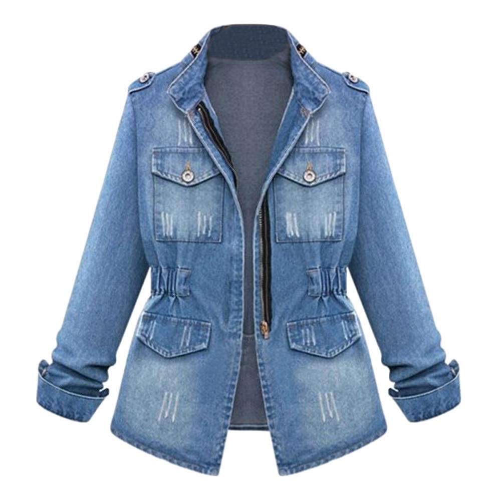 FIRERO Women's Plus Size Oversized Denim Jacket with Chain Detail & Pockets - Casual Streetwear Coat for Women - Perfect for Layering, Outfits & Everyday Wear