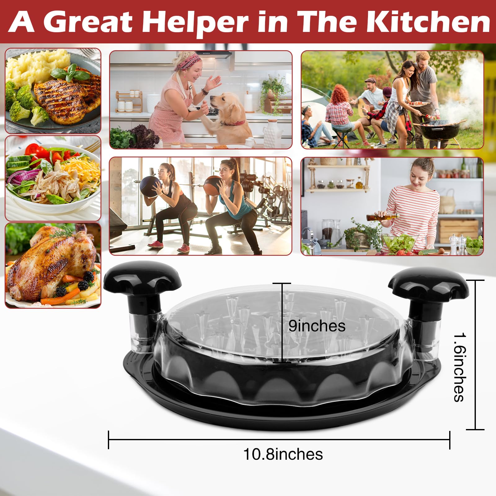 Premium Manual Chicken Shredder Tool - Anti-Slip Meat Grinder with Transparent Lid & Tray Spacer | Ergonomic Handle, Dishwasher Safe, BPA Free (Black) | Perfect for Pulled Chicken, BBQ, Tacos & Meal Prep