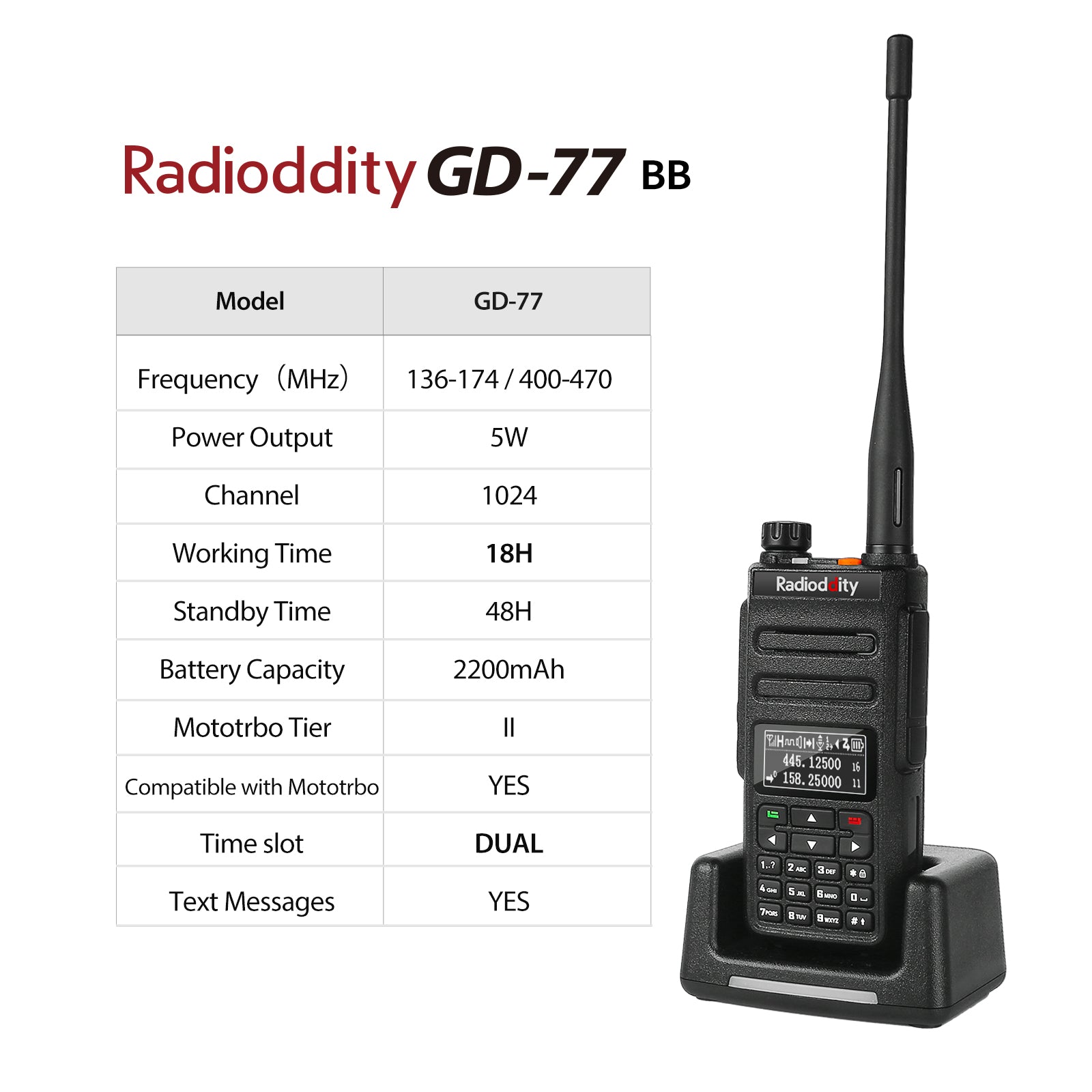 GD 77 Dual Band DMR Digital Radio with Inverted Display - Ideal for Amateur Radio, Emergency Communication & Outdoor Adventures