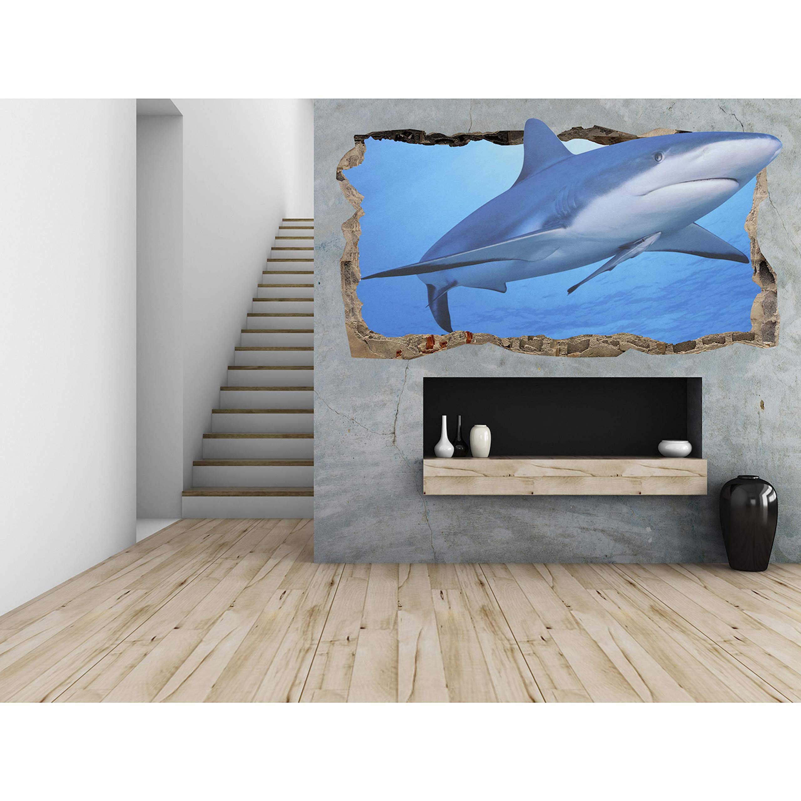3D Friendly Shark Wall Mural Poster - Large 32x59 Inch Ocean Themed Bedroom Decor for Teens & Kids Rooms | Perfect for Boys Bedroom, Playroom & Dormitory