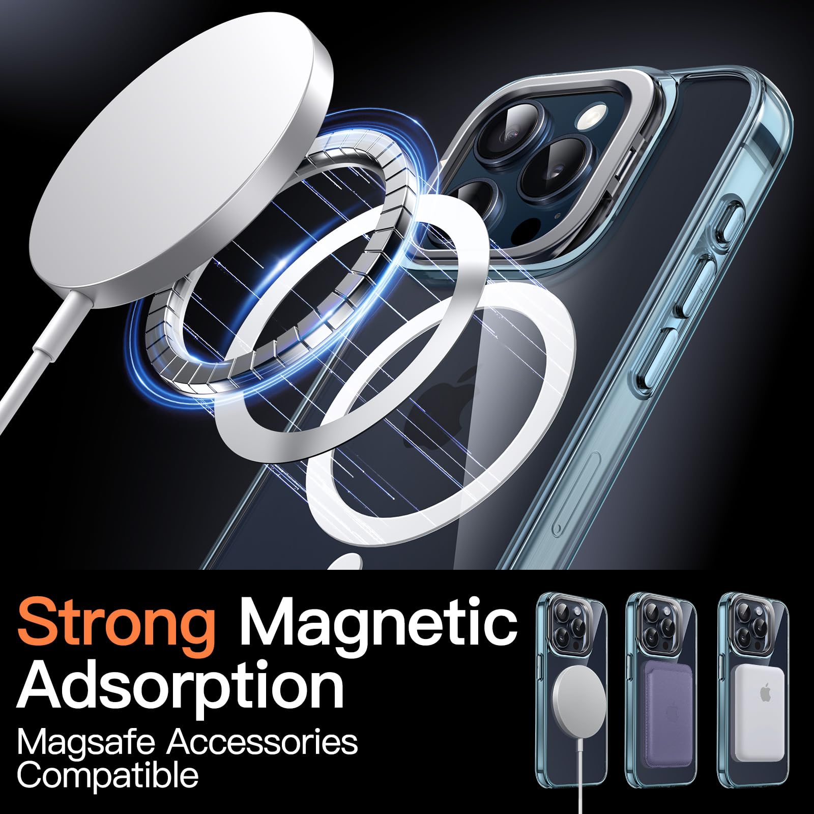 JETech Kickstand Case for iPhone 15 Pro Max 6.7-Inch - MagSafe Compatible, Shockproof Bumper Cover with Built-in Camera Stand & Anti-Scratch Back (Blue Titanium) - Perfect for Work, Travel & Wireless Charging