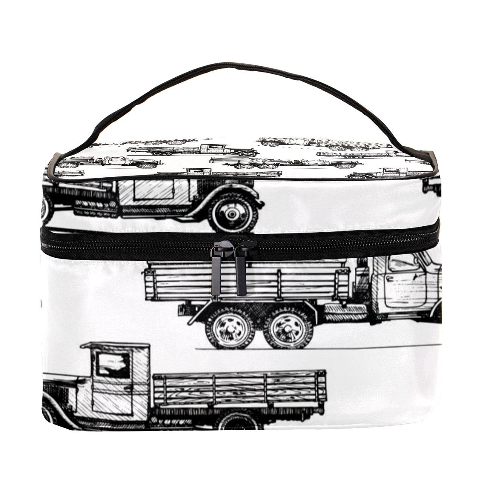 Hand-Painted Trucks & Cars Pattern Large Travel Makeup Bag - Waterproof Cosmetic Organizer with Zipper for Women & Girls | Perfect for Gym, Vacation & Daily Essentials Storage