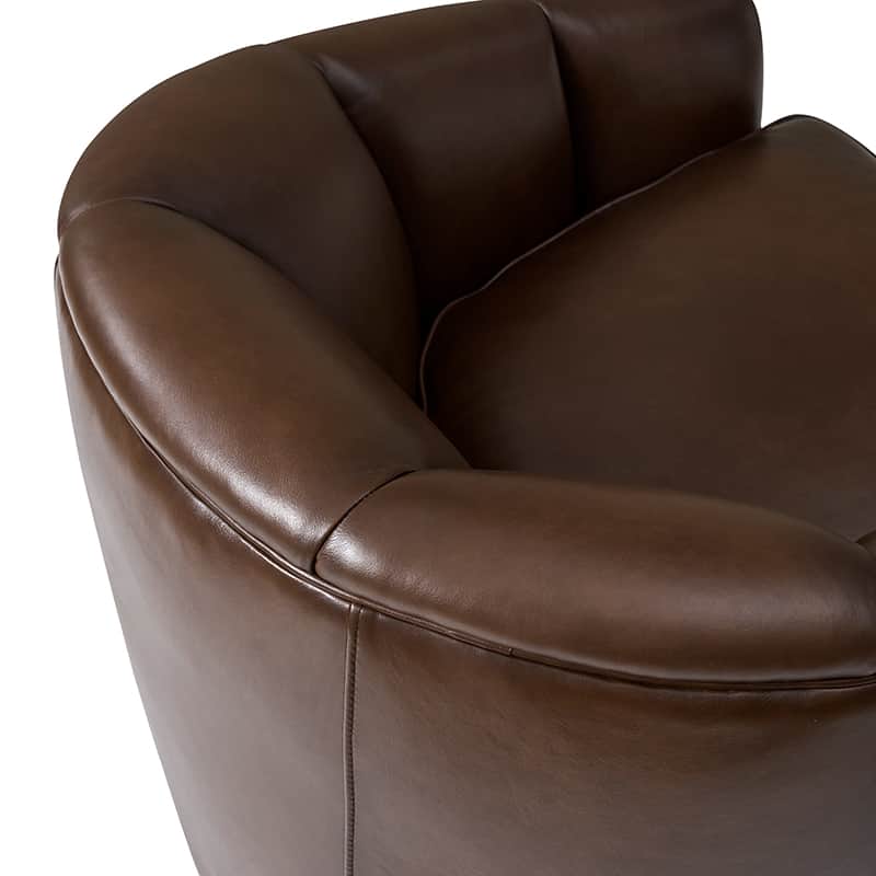 **Misha Barrel Armchair with Genuine Leather – Modern Living Room Chair for Home, Office & Lounge – Comfortable Leather Accent Chair**