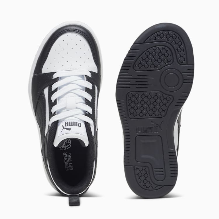 PUMA Kids Rebound V6 Sneakers - White & Black Basketball Shoes for Boys & Girls - Lightweight & Comfortable for School, Sports & Casual Wear