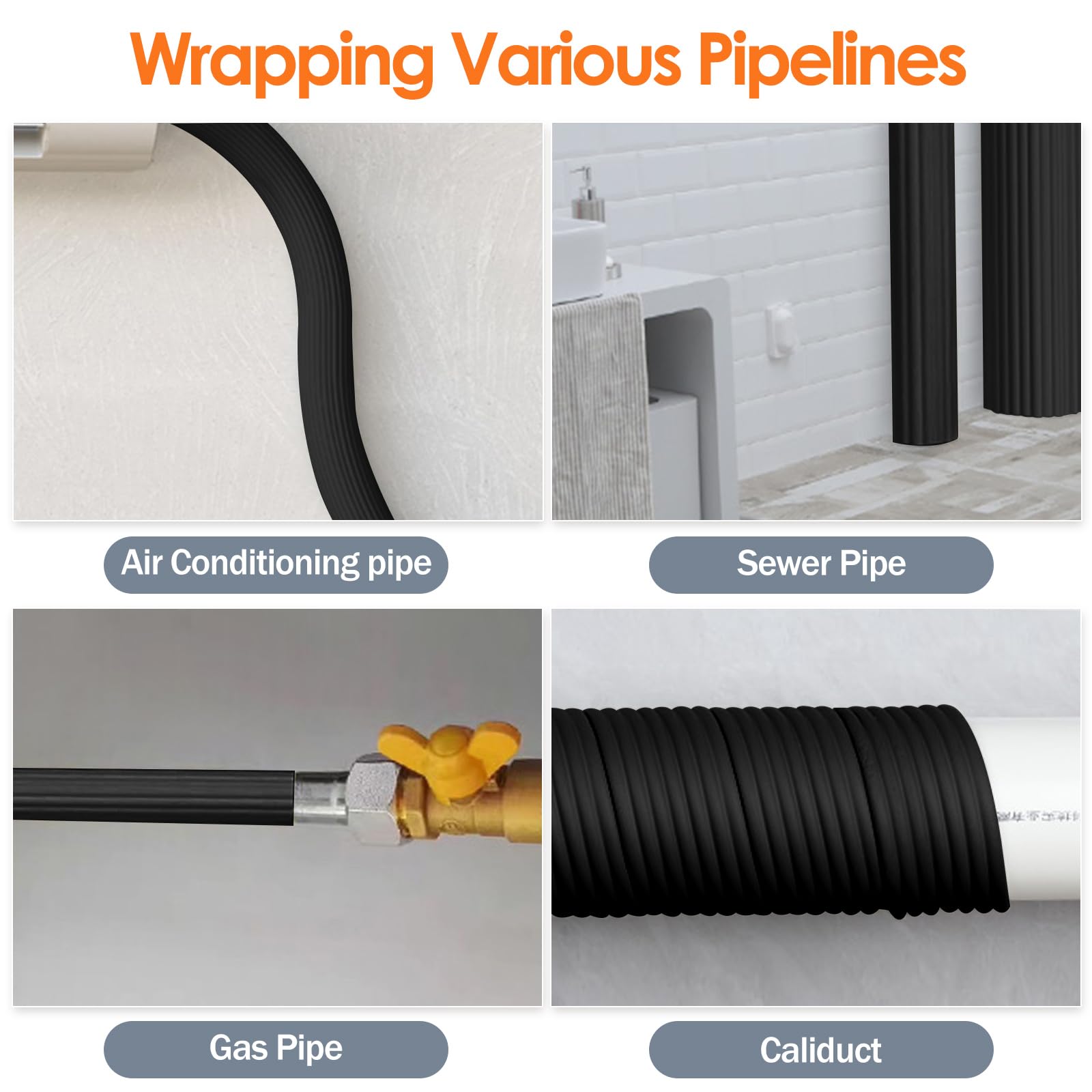 3 in Pipe Insulation Tape - Weather Resistant Foam Tape for Outdoor Water Pipes - Black Pipe Wrap Insulation (3in x 13ft) - Prevent Freezing & Protect Pipes in Winter - Perfect for Home, RV & Plumbing Projects