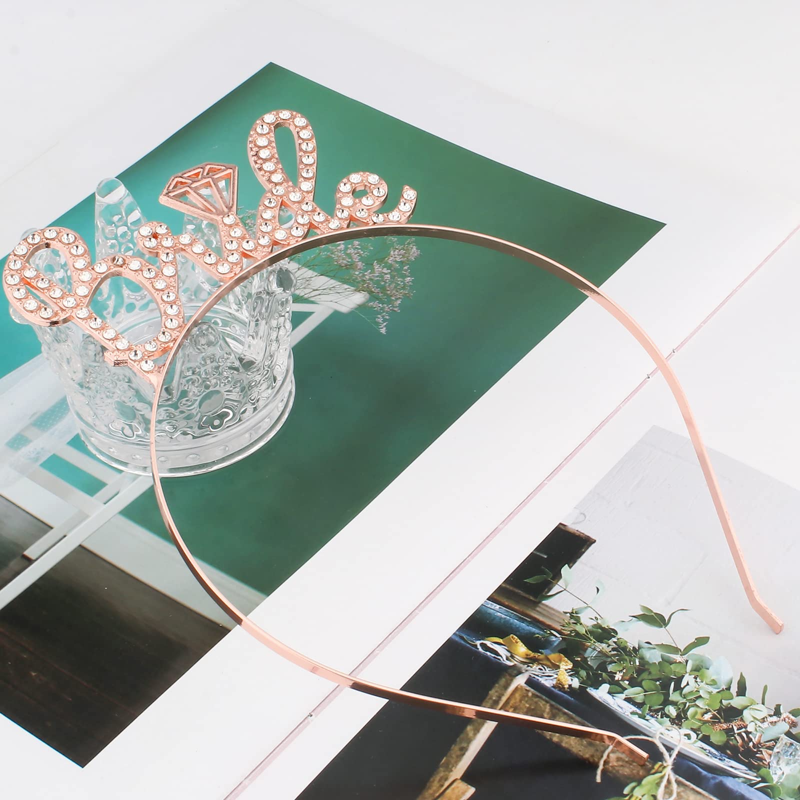 Rose Gold Bride Tiara Headpiece with 'Bride' Letter - 4.9 Inch Diameter Wedding Crown for Women - Perfect for Bridal Showers, Bachelorette Parties & Wedding Day - Elegant Bridal Accessory for Adult Women
