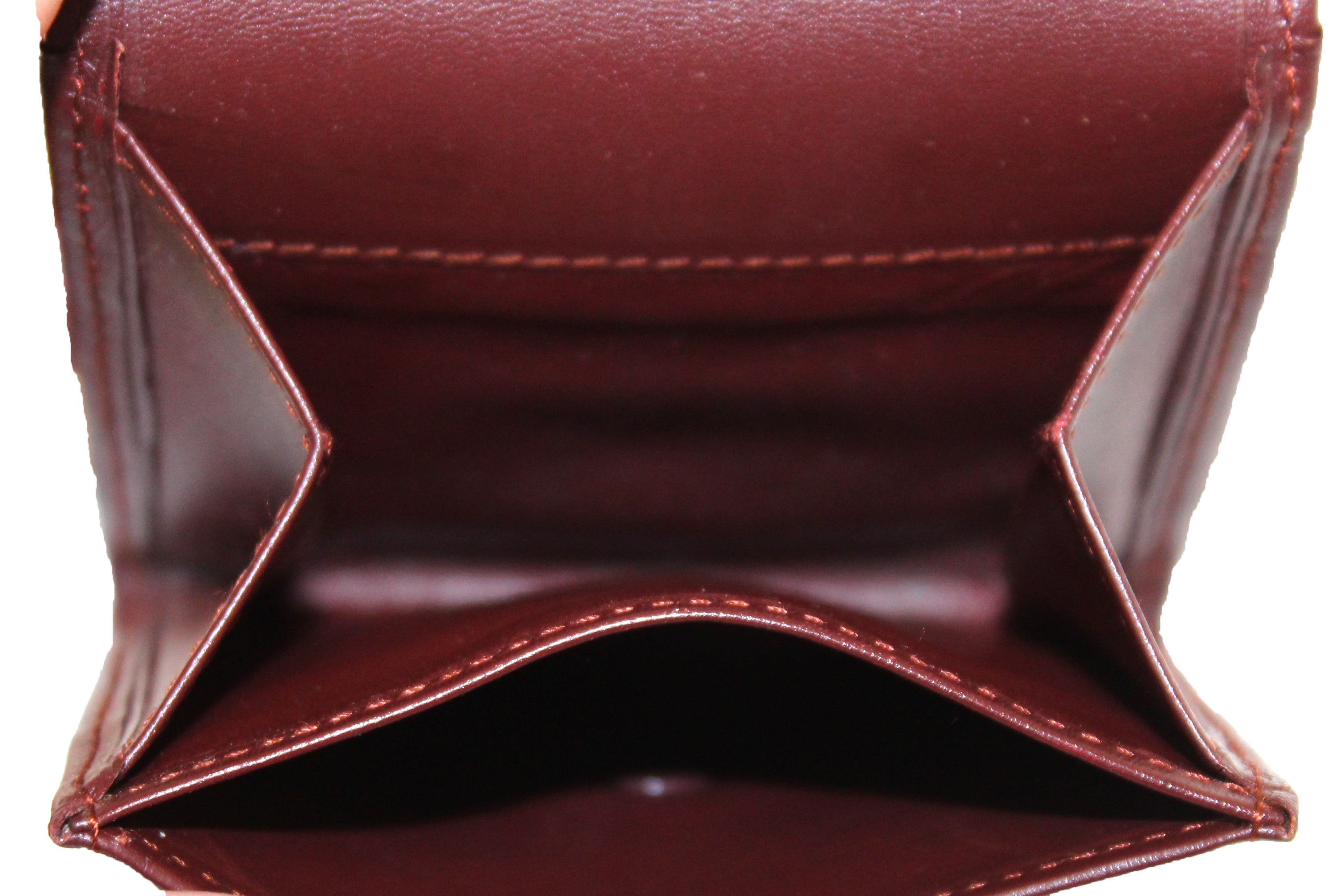 Authentic Cartier Burgundy Calfskin Leather Coin Pouch Wallet - Luxury Small Leather Purse for Women & Men - Perfect for Coins, Jewelry, Cash & Travel Essentials