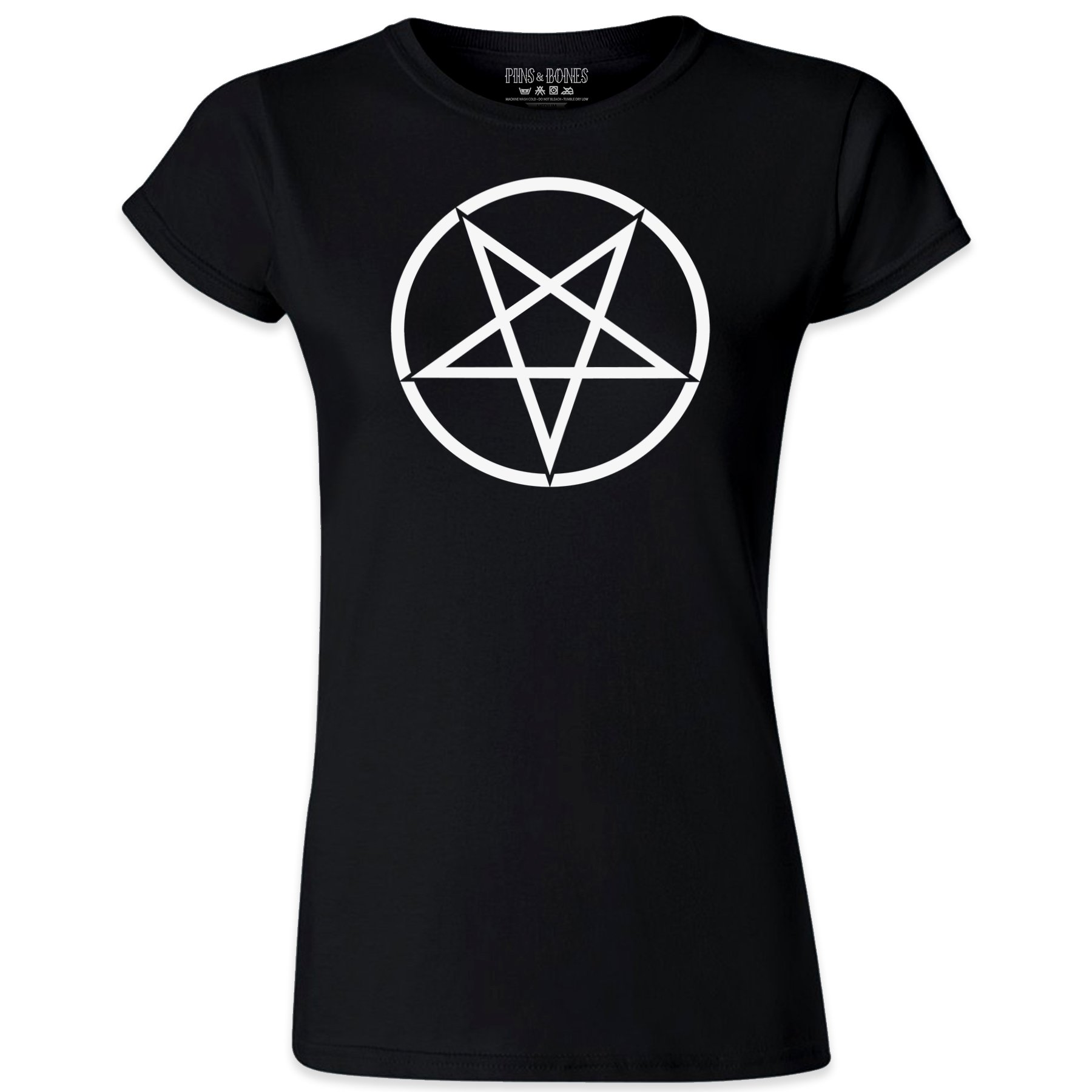 Pins & Bones Women's Gothic T-Shirt - Black Metal Horror Pentagram Graphic Tee for Alternative Fashion | Perfect for Concerts, Halloween & Dark Aesthetic Outfits
