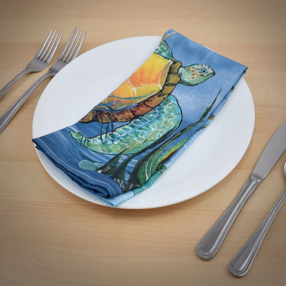 Eco-Friendly Swimming Sea Turtle Art Cotton Microfiber Table Napkins (Set of 2) - 19