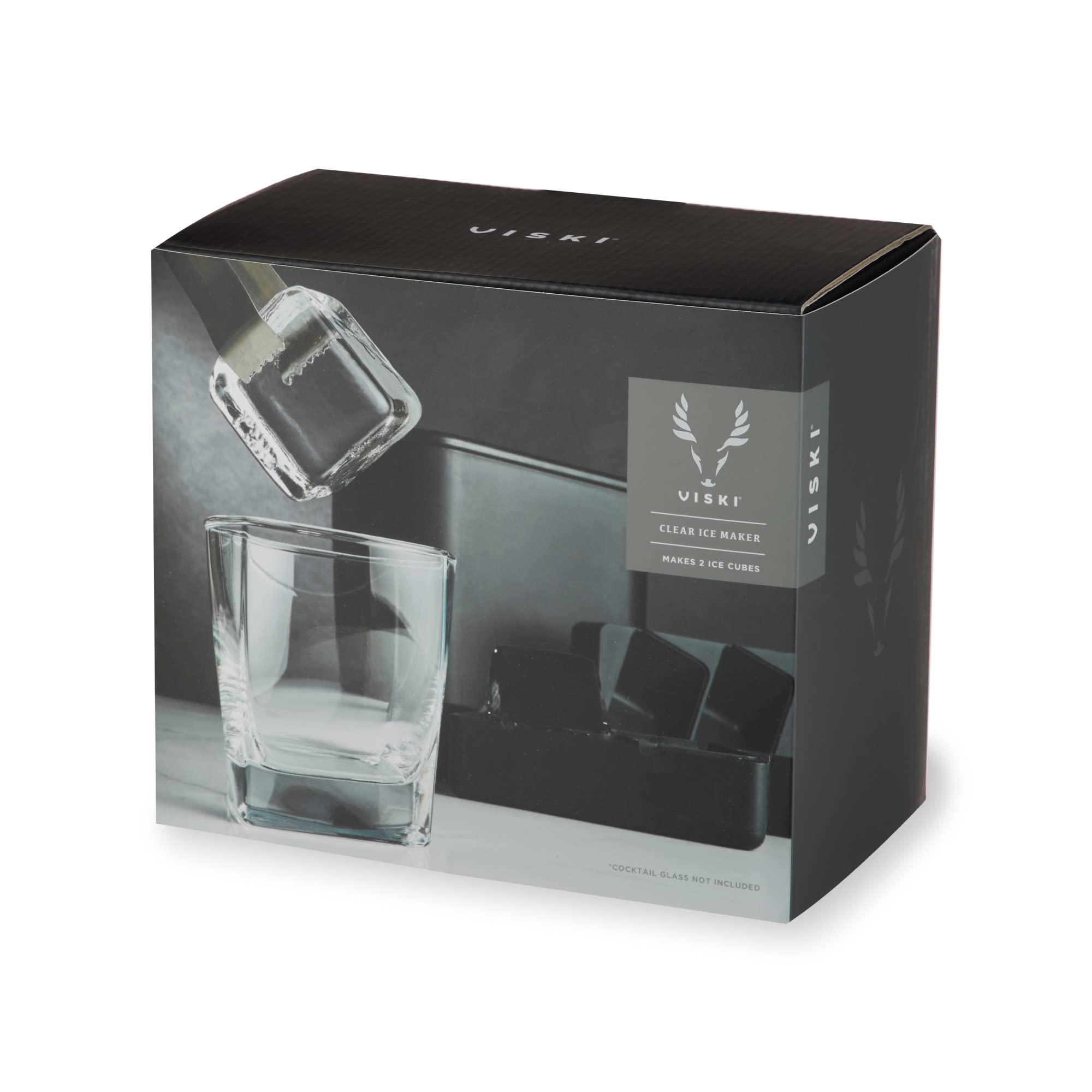 Premium Viski Clear Ice Maker - Set of 1 Black Square Ice Cube Tray for Craft Cocktails | Perfect for Whiskey, Bourbon & Home Bar Entertaining