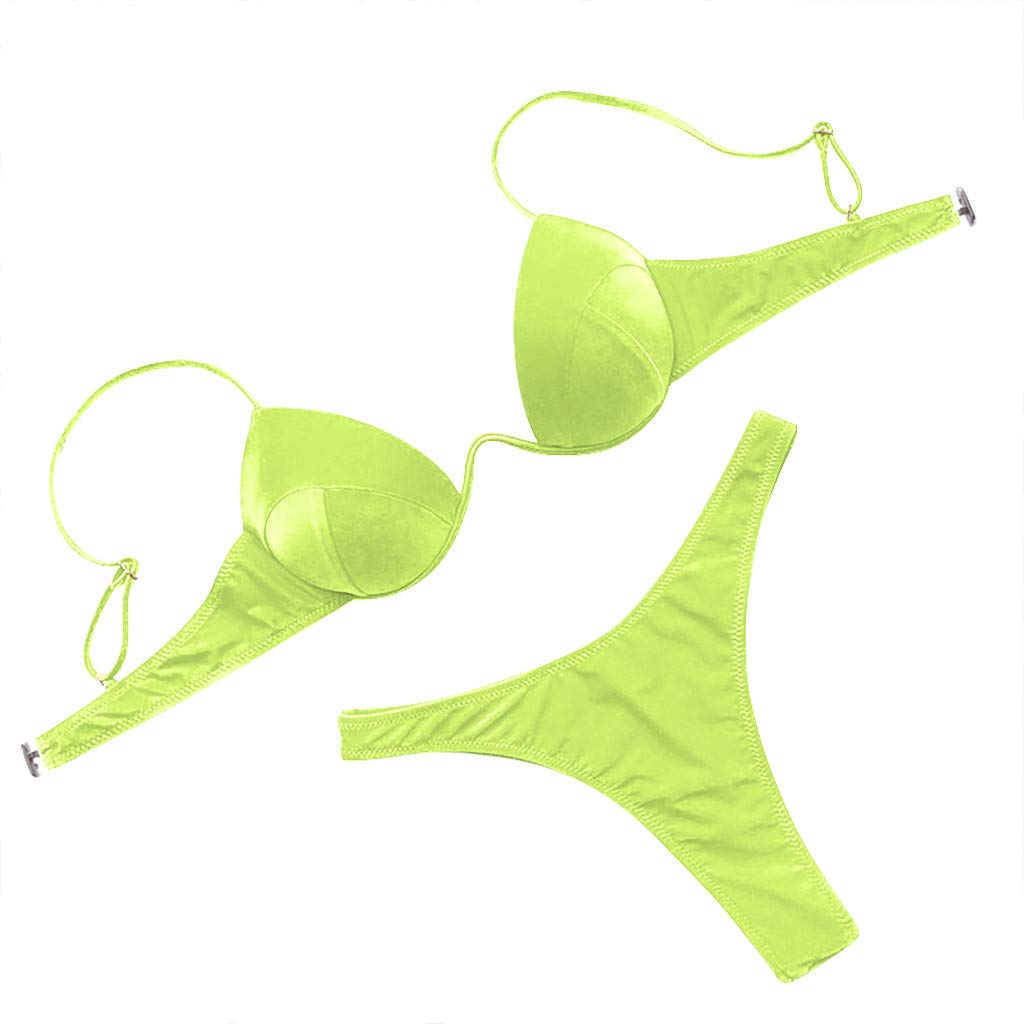SUPPION Women's Summer Bikini Set - High Waist Solid Color Two Piece Swimsuit with Sling Filled Bra | Beachwear for Swimming, Pool Party & Vacation