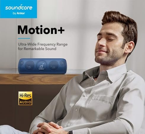 Soundcore Motion+ Bluetooth Speaker - 30W Hi-Res Audio, Deep Bass & Crisp Treble, Wireless Portable Speaker with Custom EQ App, 12H Playtime, IPX7 Waterproof, USB-C (Blue) - Perfect for Outdoor Adventures, Pool Parties & Home Entertainment