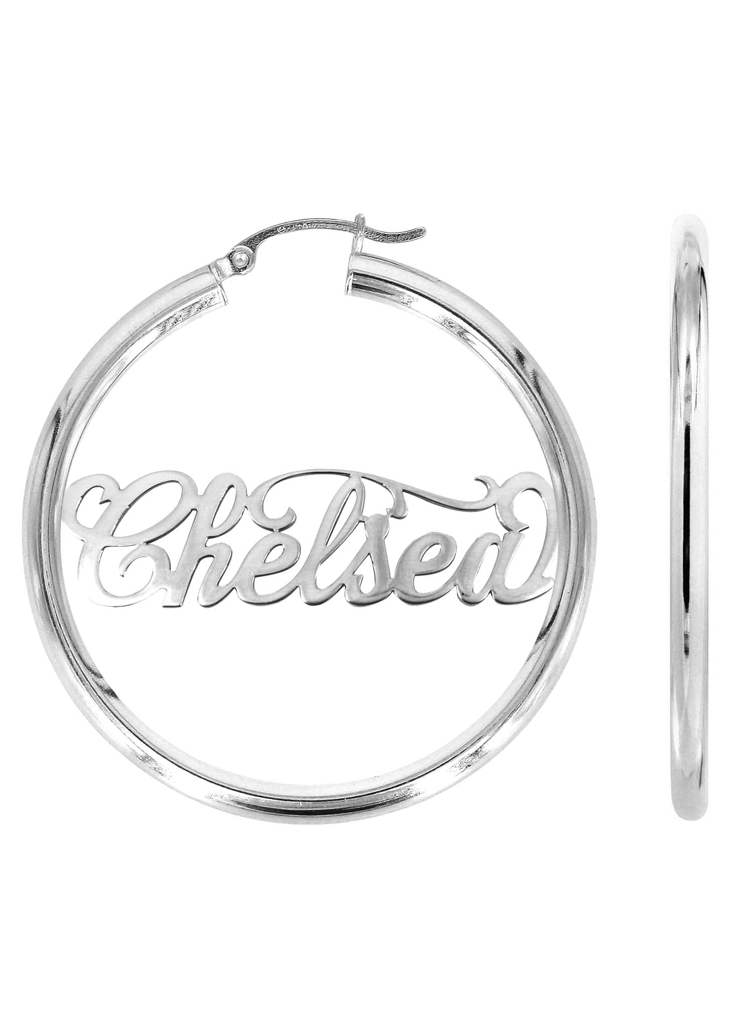 14K White Gold Name Plate Hoop Earrings for Women - Personalized Custom Name Jewelry - Perfect for Gifts, Anniversaries & Everyday Wear