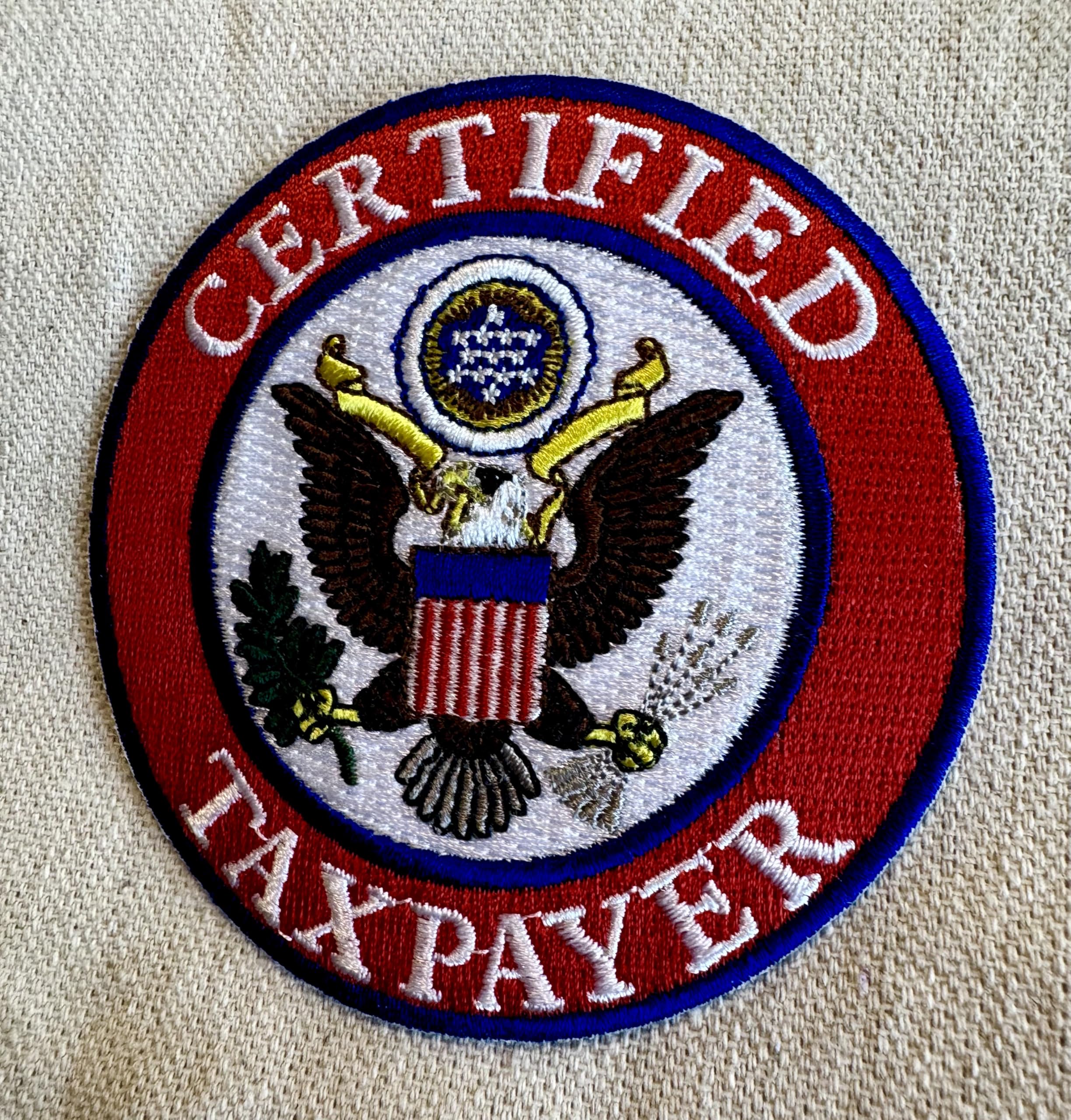 Certified Taxpayer Embroidered Iron-On Patch - American Eagle Applique for DIY Crafts, Jackets, Backpacks & Costume Design