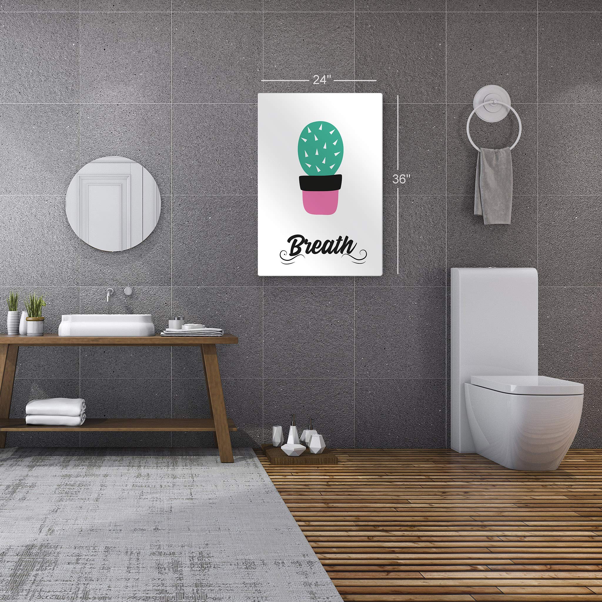 Smile Art Design Breath Typography Metal Print - Cactus Bathroom Sign Wall Decor (24x16 Inch) - Ready to Hang Home Decoration Made in USA - Perfect for Bathroom, Living Room & Office Wall Art