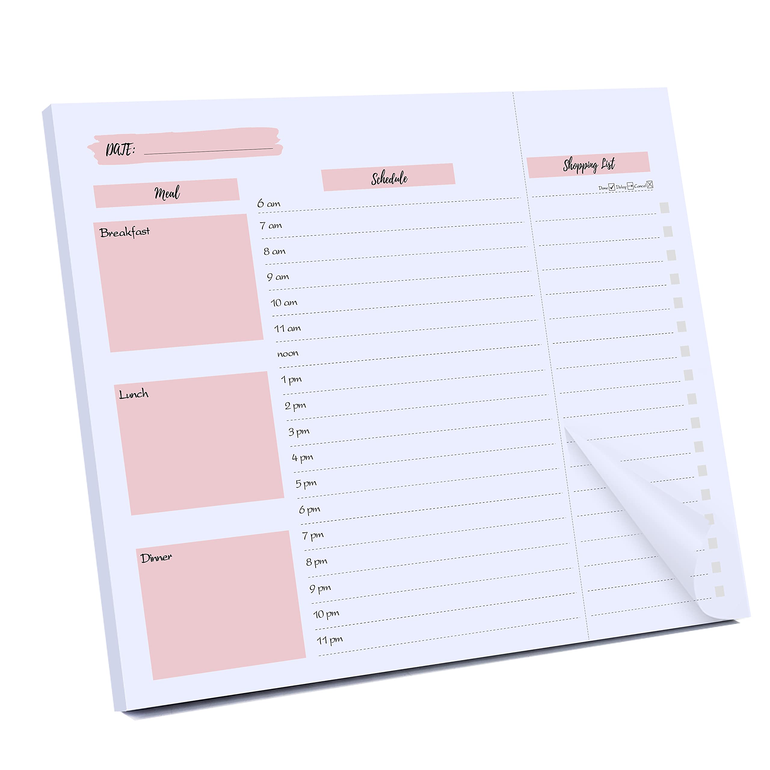 Daily Meal Planner Notepad with Hourly Schedule, Grocery Shopping List & Undated Magnetic Refrigerator Organizer - 9.5
