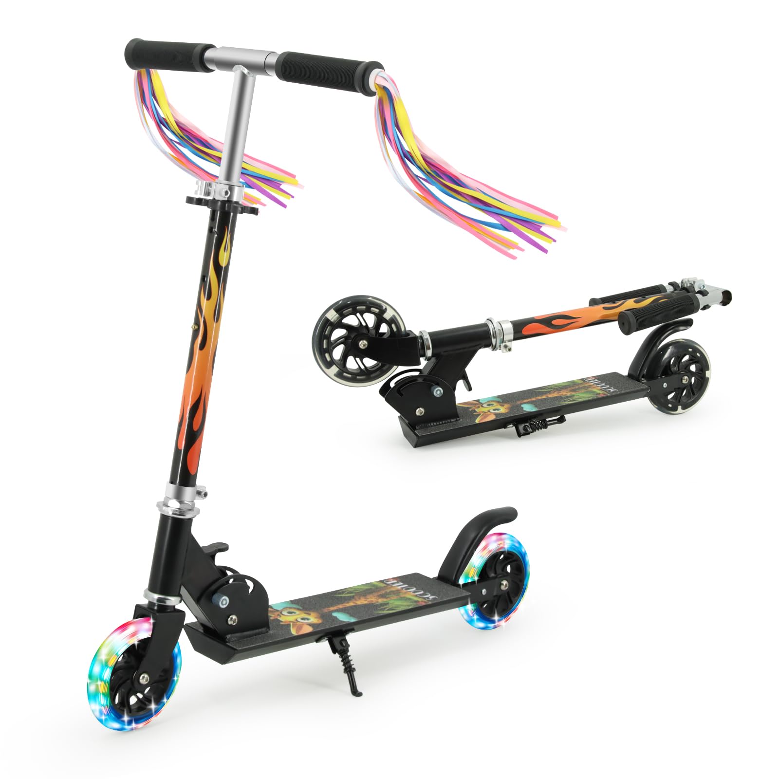 TENBOOM Kids Kick Scooter for Ages 3-12 | LED Light Up Wheels & 3-Level Adjustable Handlebar | Lightweight Foldable 2-Wheel Scooter in Pink | Perfect for Commuting to School, Park Rides & Outdoor Fun