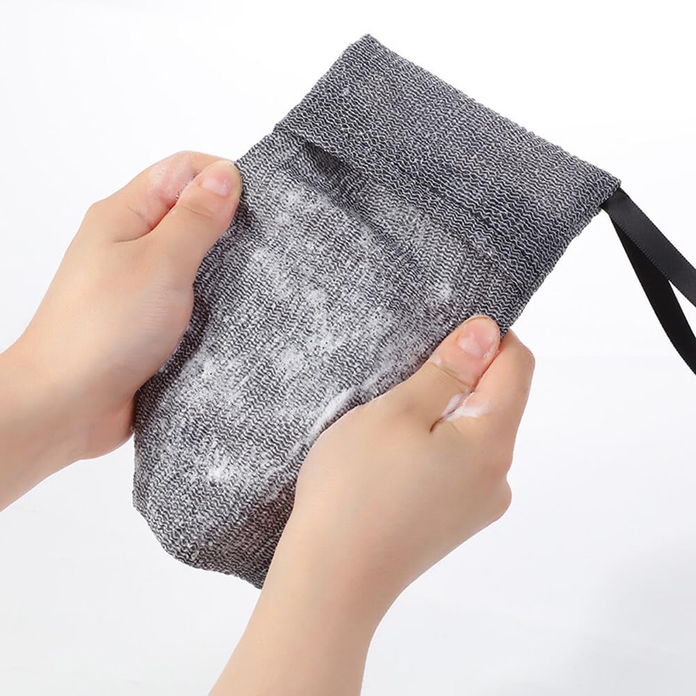 Exfoliating Mesh Soap Saver Pouch - Black Bath & Body Scrubber for Shower, Facial Cleansing & Travel | Reusable Soap Bag for Bar Soap, Creates Rich Lather & Exfoliates Skin | Perfect for Gym, Camping & Daily Use
