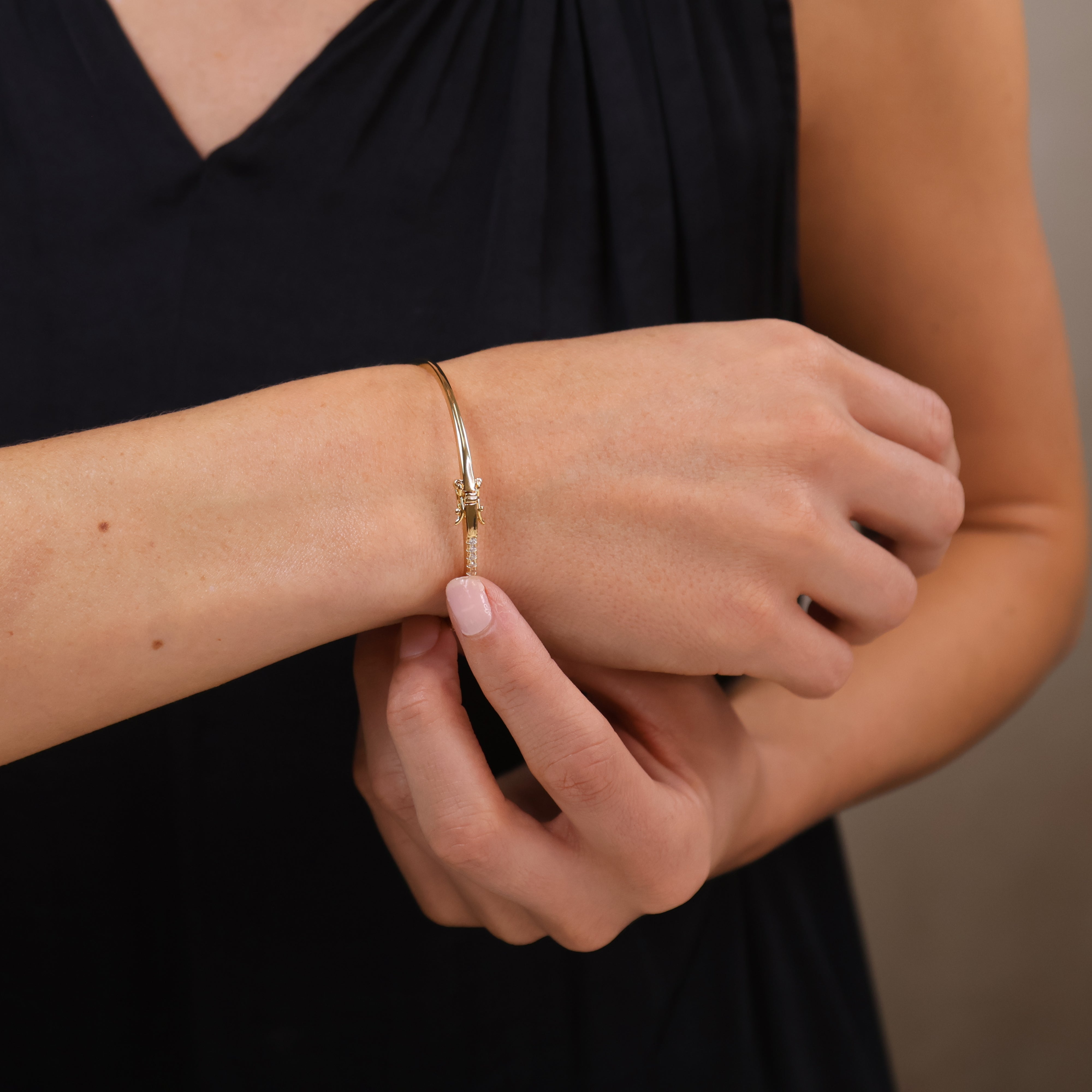 18K Gold Filled Thin Line CZ Bangle Bracelet for Women - Cubic Zirconia Minimalist Stackable Bracelet - Elegant Jewelry Gift for Birthday, Anniversary & Special Occasions