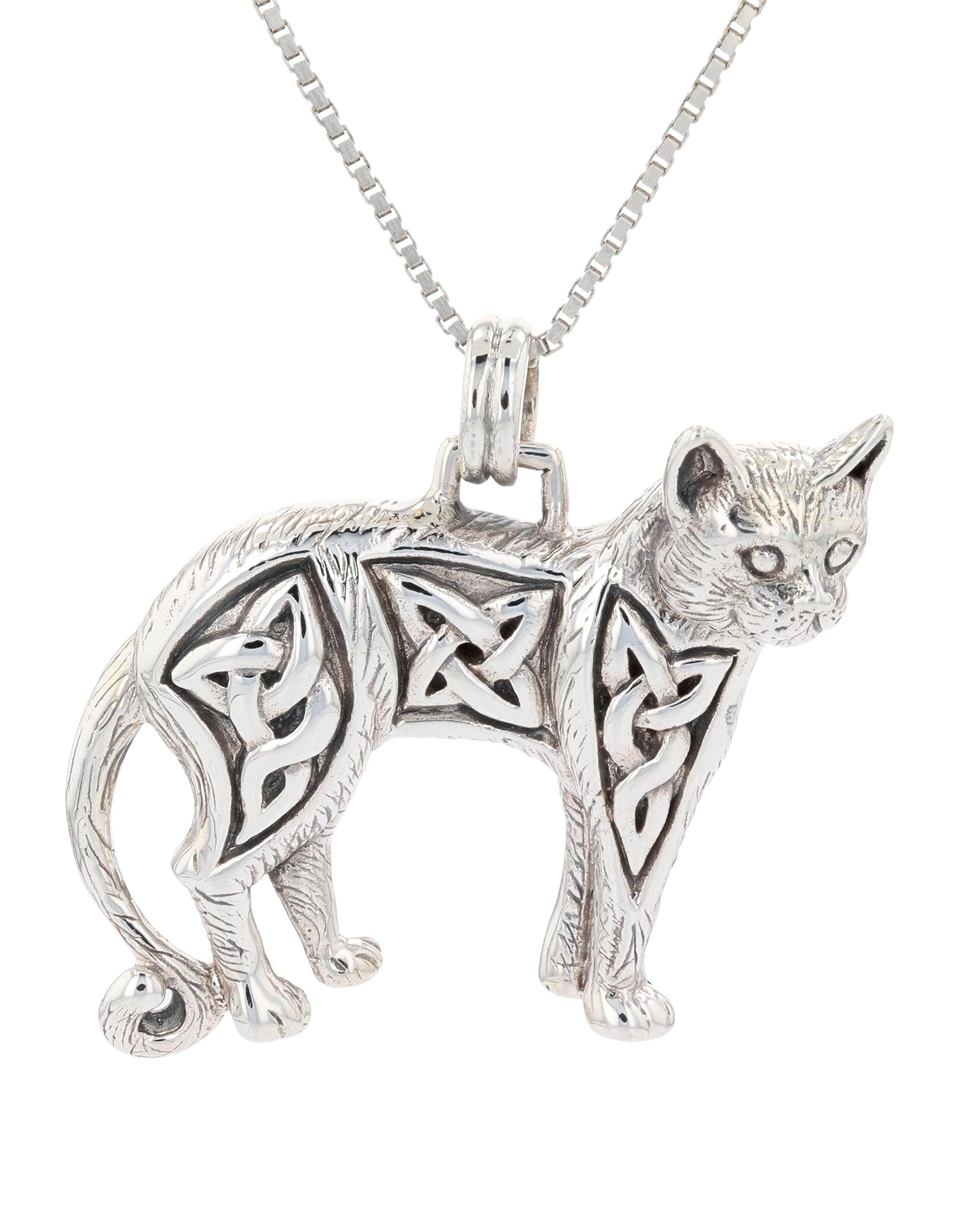 Sterling Silver Celtic Cat Pendant Necklace - 18 Inch Adjustable Chain, Elegant Feline Jewelry Gift for Women - Perfect for Birthday, Anniversary, Christmas and Everyday Wear