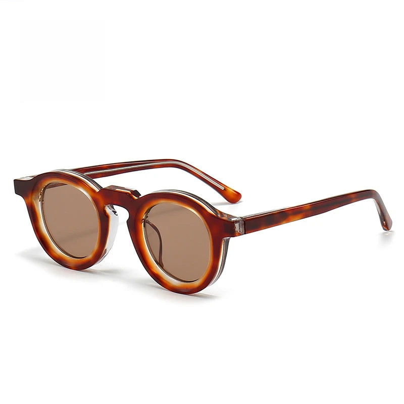 Stylish Black Unisex Acetate Round Sunglasses with Full Rim - Perfect for Outdoor Activities, Beach Vacations & Driving - Model 442741