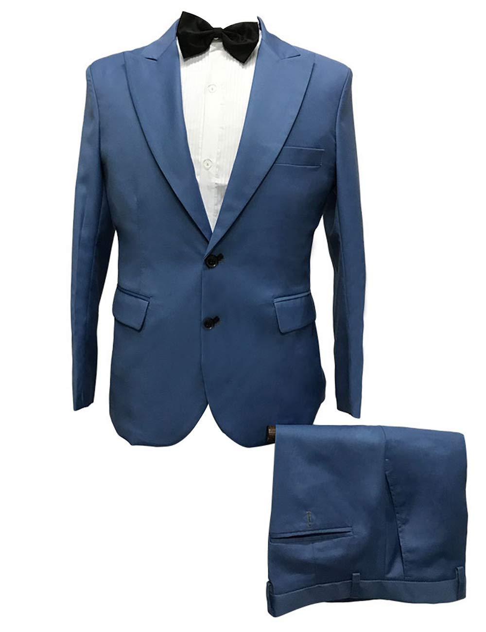 Men's Slim Fit Blue 3-Piece Suit Set (Jacket, Pants & Bowtie) - Formal Business Attire for Weddings, Office & Special Occasions