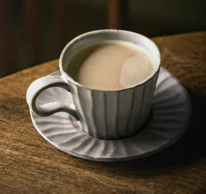 Handmade Ceramic Coffee Cup with Saucer - Unique Modern Tea Cup Set for Afternoon Tea, Office or Home Use - Creative Pottery Mug for Espresso, Latte & Tea Lovers