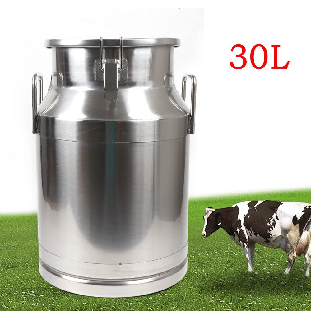 304 Stainless Steel 30L/7.93 Gallon Milk Can with Sealed Lid & Spigot - Multi-Purpose Food Storage Container for Milk, Wine, Beer Brewing, and Bulk Food Preservation - Ideal for Home Brewing, Dairy Farms, and Commercial Kitchens