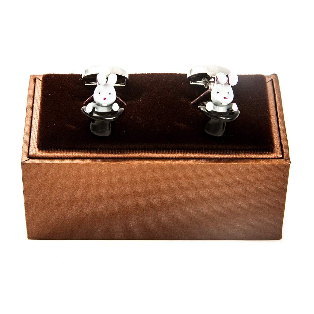 MRCUFF Magician Rabbit Out of a Hat Magic Cufflinks Set - Elegant Novelty Dress Accessories for Men with Gift Box & Polishing Cloth - Perfect for Magic Shows, Gifts, Weddings & Formal Events