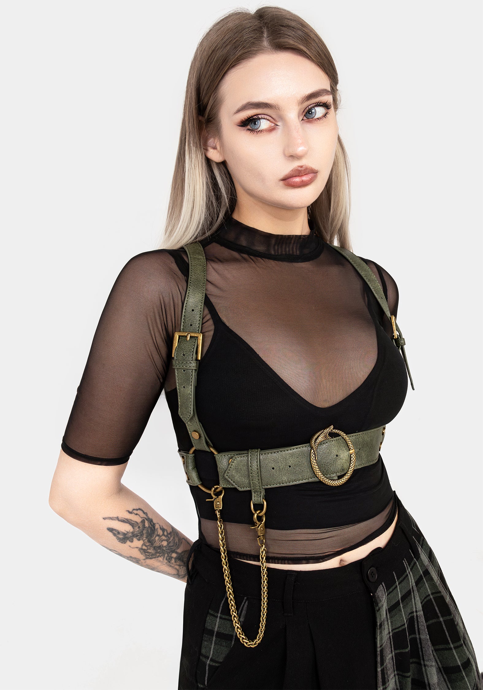 Kaliya Snake Chain Harness in Green - Stylish Body Jewelry for Women, Gothic Fashion Accessory - Perfect for Parties, Festivals, and Nightlife