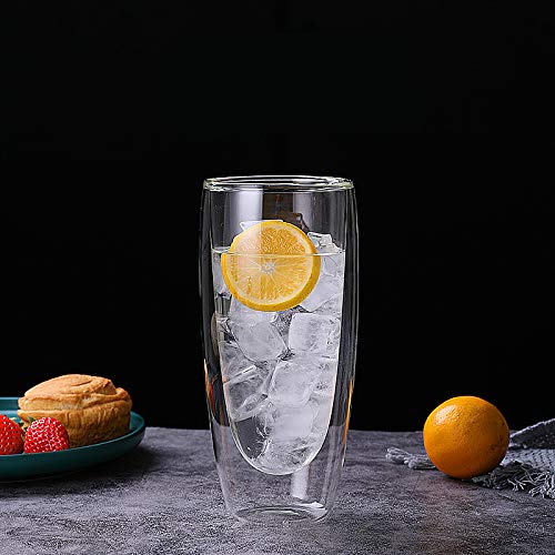 Premium Double Wall Insulated Glass Coffee Mugs - 15oz (450ml) Thermal Drinking Glasses for Hot & Cold Beverages - Ideal for Coffee, Tea, Latte, Cappuccino, Milk - Perfect for Home, Office, Cafe & Gifts