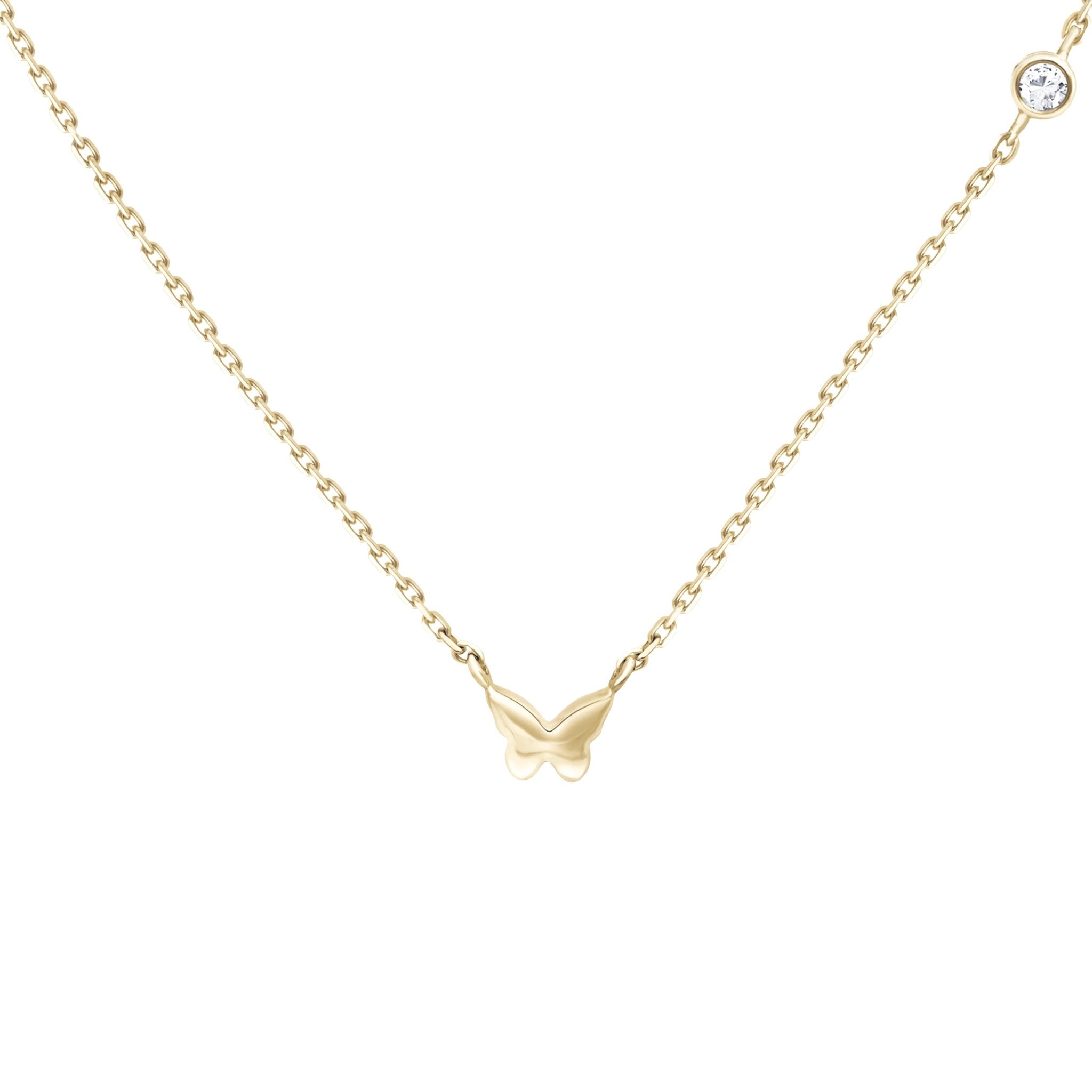 14k Yellow Gold Bubble Butterfly and Diamond Station Necklace - Elegant Layering Jewelry for Women, Perfect for Weddings, Anniversaries & Everyday Wear