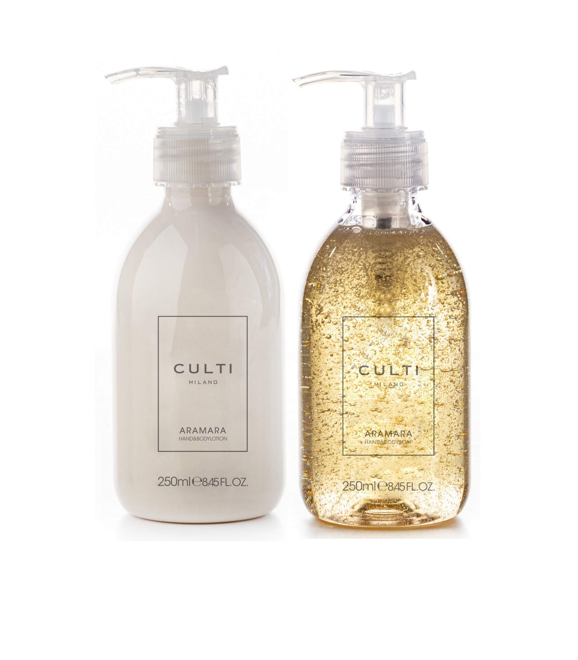 MILANO Aramara Lotion & Soap Gift Set - 250ml Citrus Woody Fragrance Body Care Duo | Perfect for Spa Day, Luxury Bath Time & Holiday Gifting