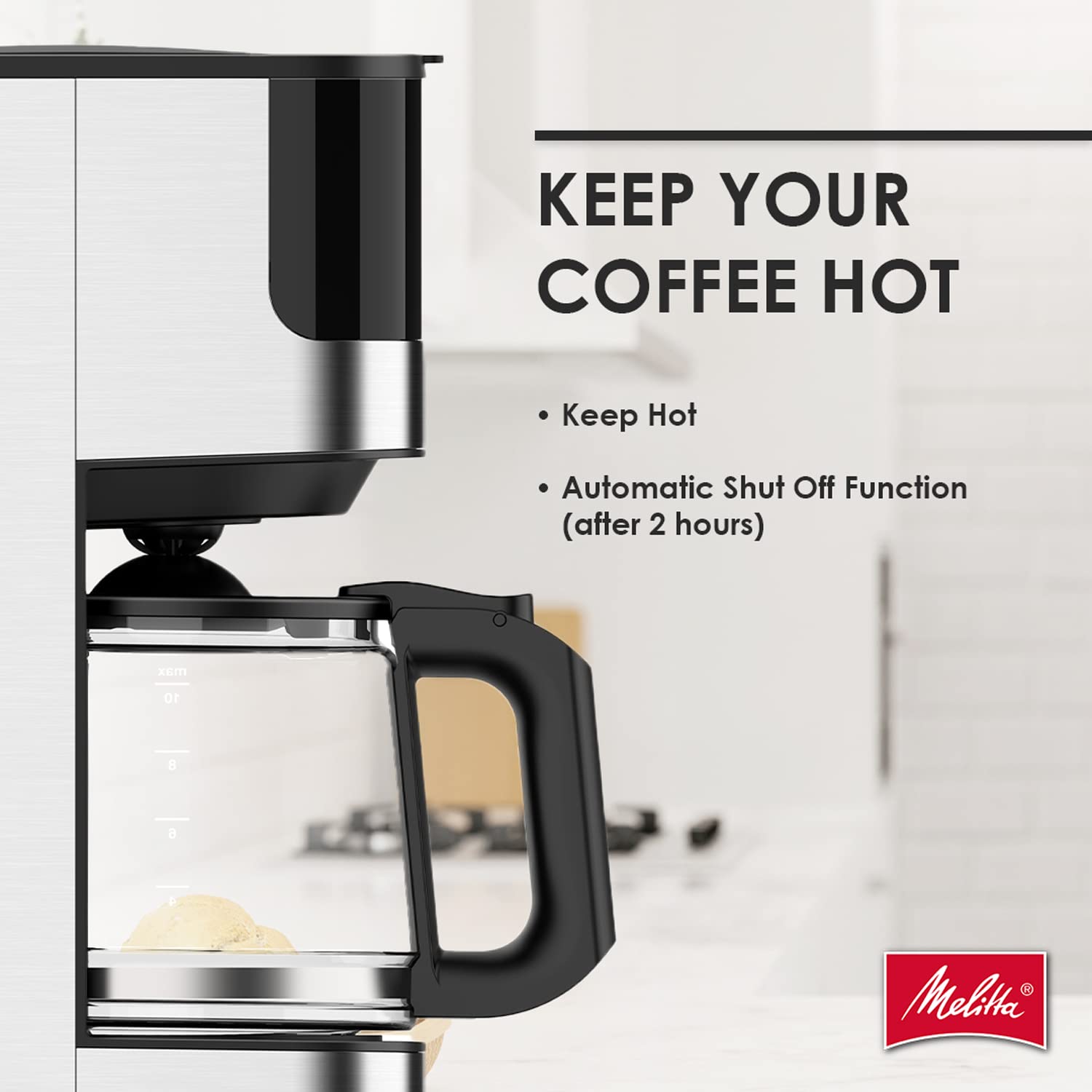 Melitta Aroma Tocco Programmable 10-Cup Glass Drip Coffee Maker with Touch Control Panel & Stainless Steel Accents - Perfect for Home, Office, and Entertaining Guests