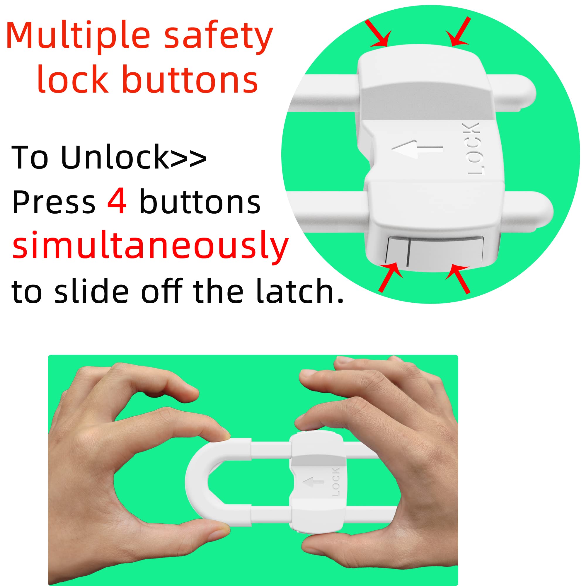 10-Pack Black U-Shaped Cabinet Locks - Child Safety Proofing Locks for Drawers, Wardrobes, Kitchen, Bathroom & Fridge (Adjustable for Doors, Knobs & Handles) - Perfect for Baby-Proofing Homes & Childcare Centers