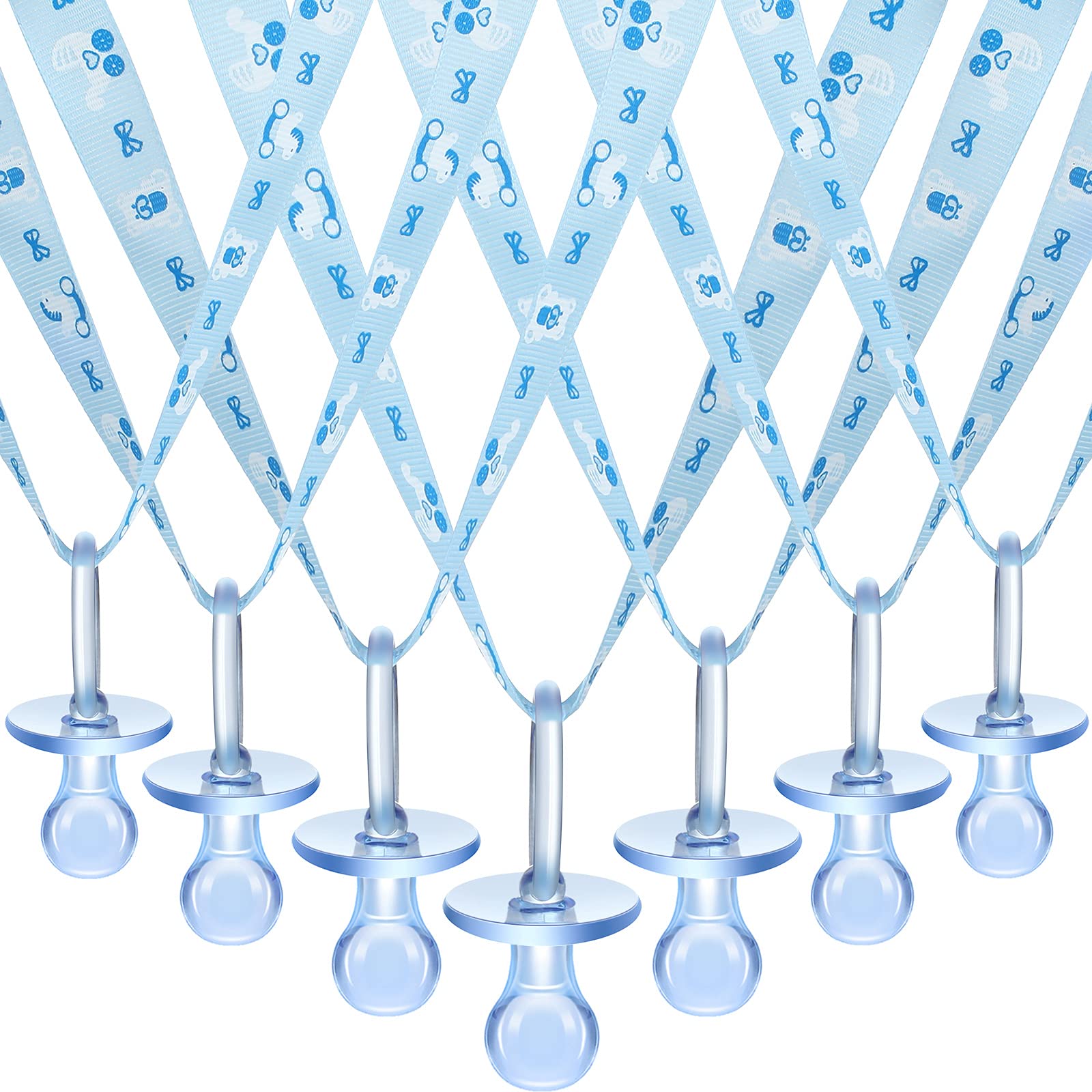 BBTO 24 Pack Baby Shower Pacifier Necklaces - Acrylic Pacifier Charms for Boys & Girls - Cute Baby Shower Party Favors, Game Prizes & Table Decorations - Perfect for Baby Showers, Gender Reveals & Nursery Decor (Blue)