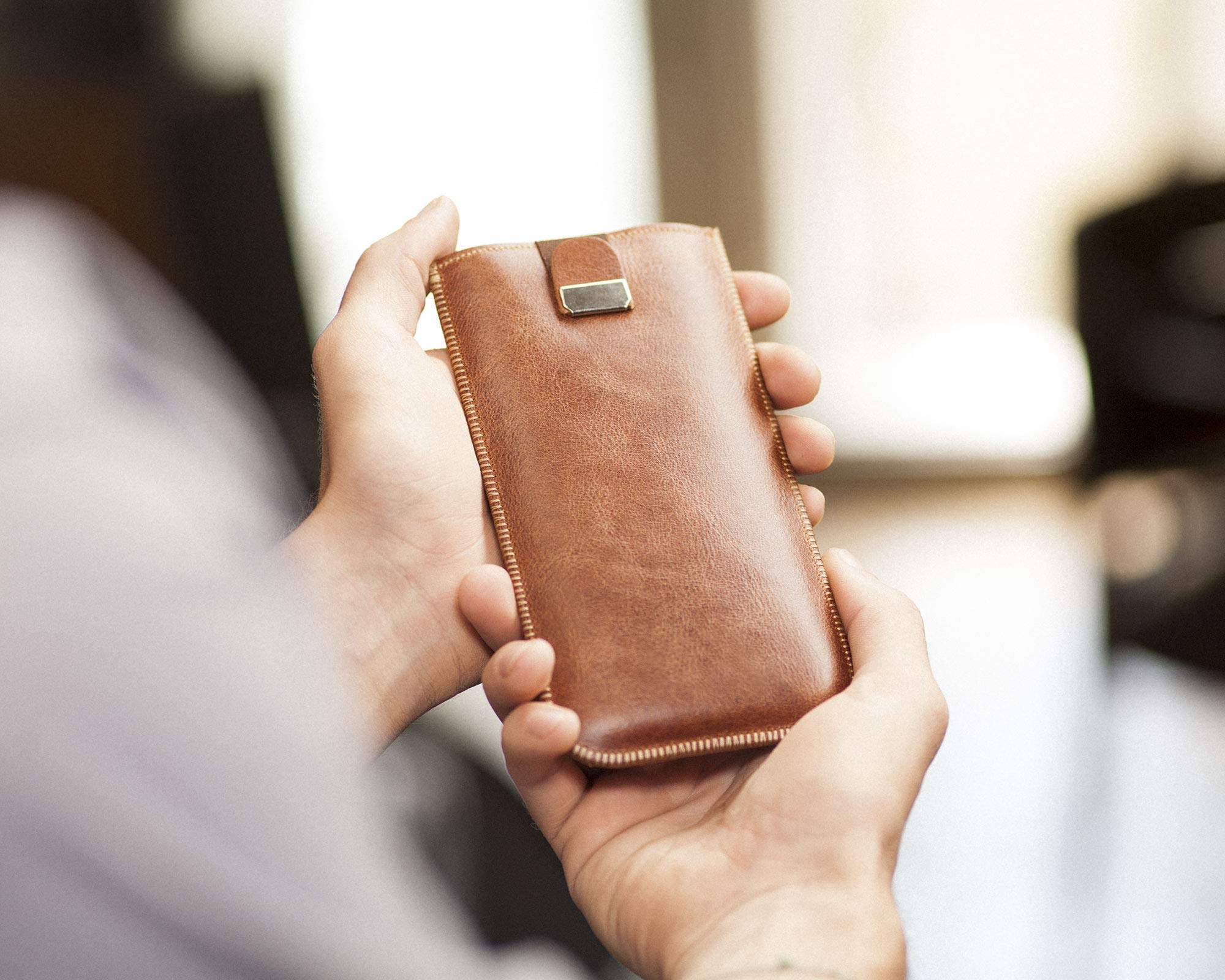 Premium Italian Brown Leather Case Compatible with iPhone 16 Pro - Slim Fit, Shockproof Protection for Everyday Use, Business & Travel