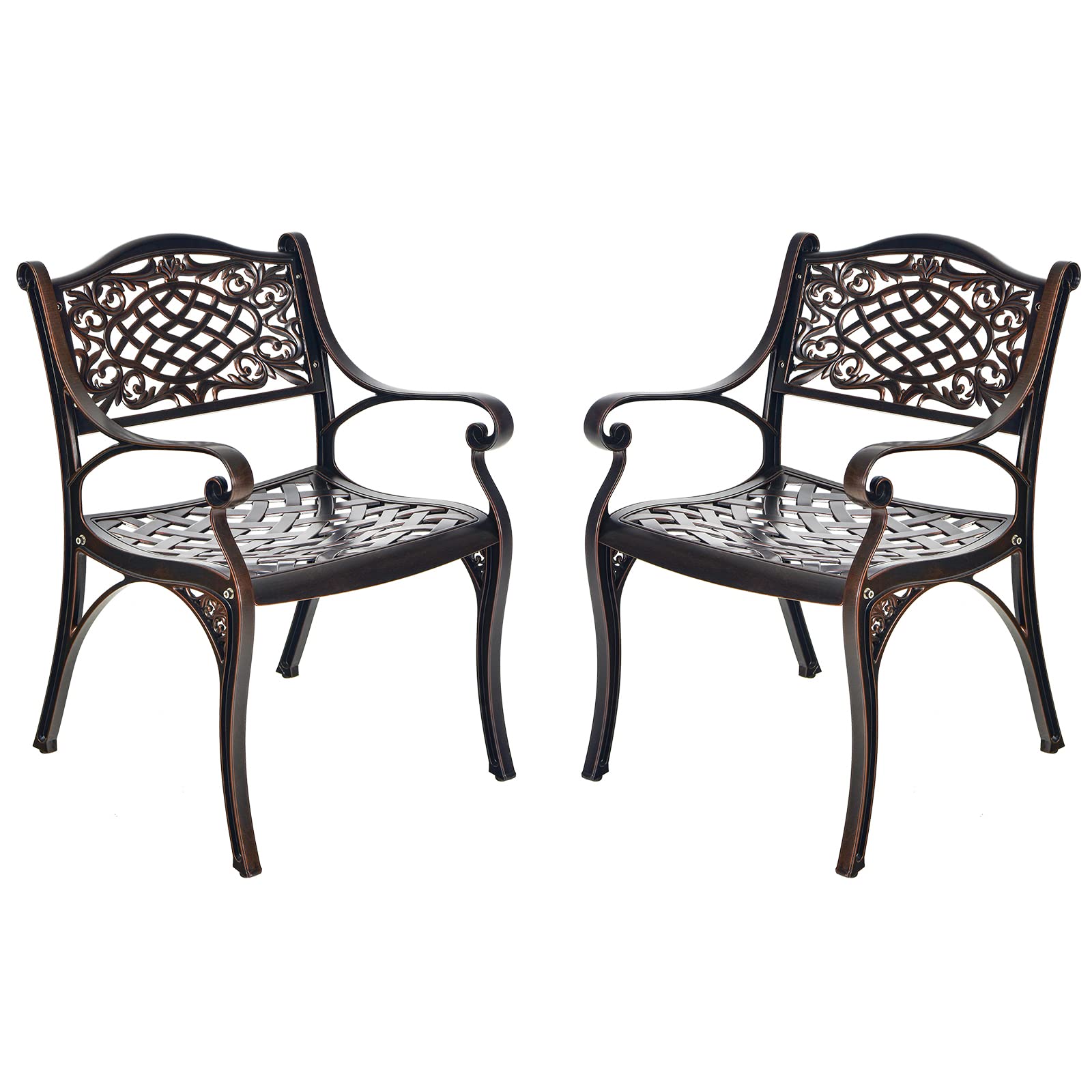 Giantex 2-Piece Patio Chairs Set - Heavy Duty Cast Aluminum Bistro Chairs with Armrests, All-Weather Outdoor Dining Chairs with Adjustable Feet - Perfect for Garden, Deck, Backyard, Poolside & Patio Relaxation