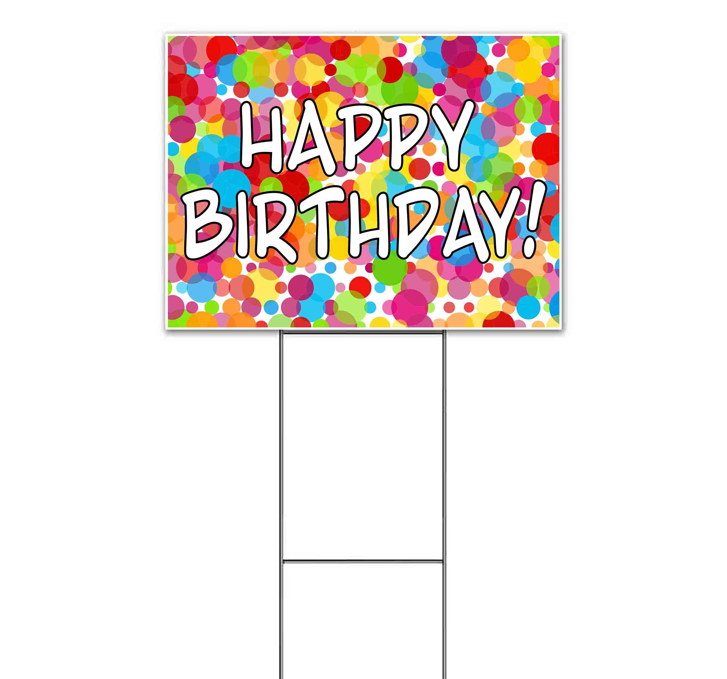 18x24 Inch Happy Birthday Yard Sign with Metal Step Stake - Bulk Discounts & Multi-Packs Available - Perfect for Outdoor Birthday Decorations, Parties & Celebrations