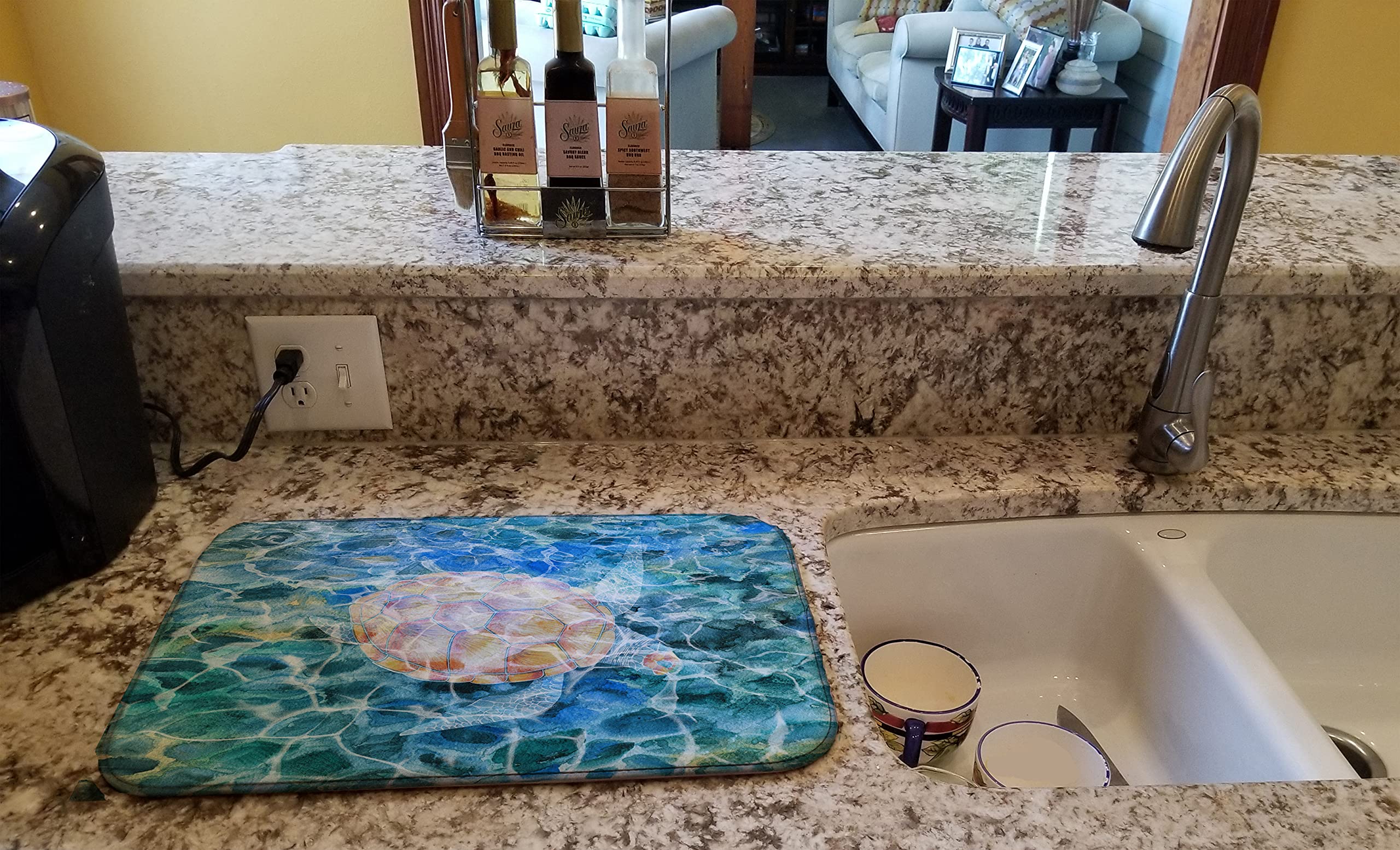 Sea Turtle Dish Drying Mat - Absorbent Kitchen Counter Mat (14x21