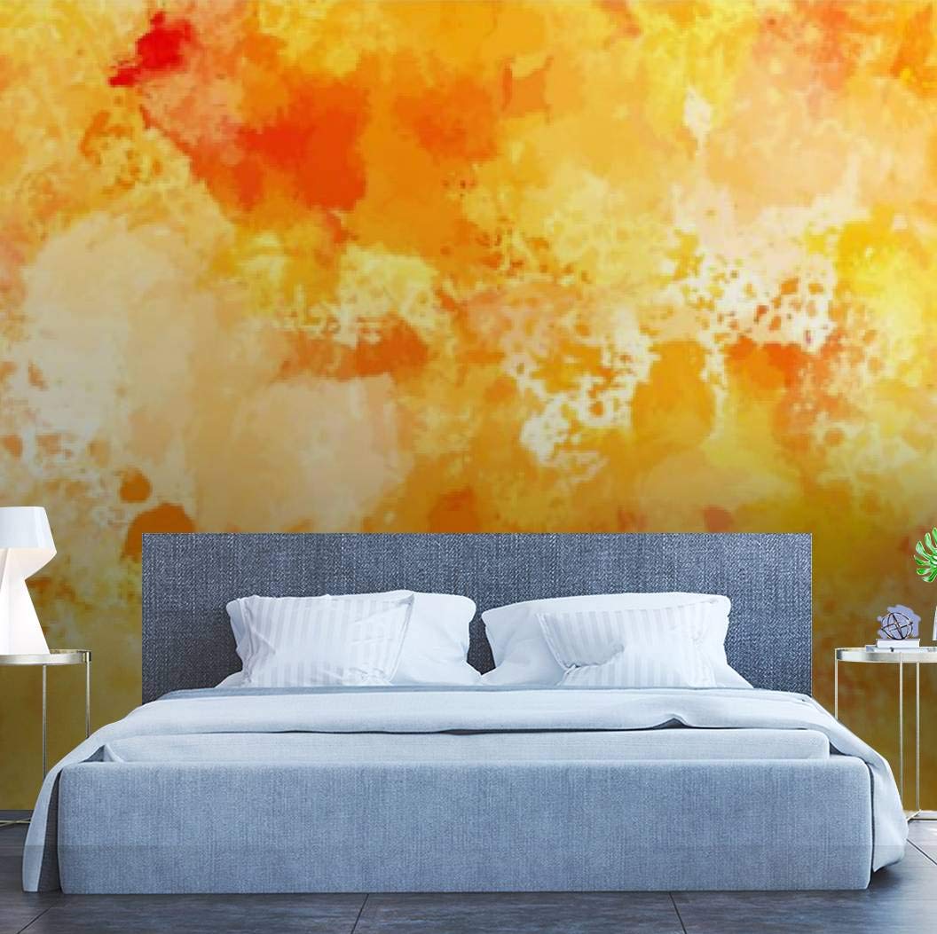 Modern 3D Abstract Watercolor Autumn Wallpaper - Peel and Stick Removable Wallpaper for Bedroom, Living Room with Yellow Brush Strokes - Easy DIY Home Decor for Accent Walls & Nursery Renovation