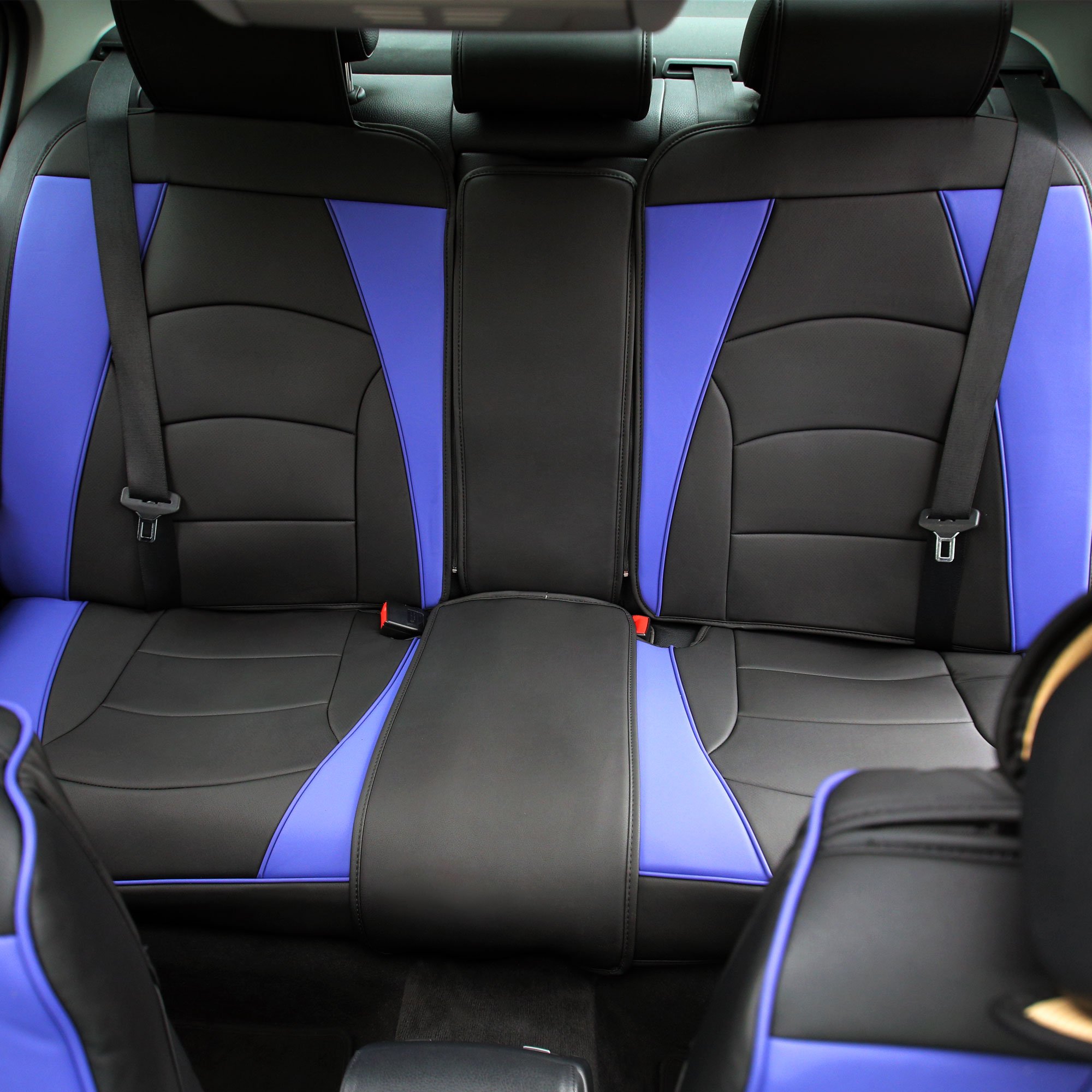 FH Group Ultra Comfort Leatherette 3-Row Car Seat Cushions - Split Design Fits Most Vehicles (SUV, Truck, Van) | Blue/Black PU205217 | Perfect for Long Road Trips & Daily Commutes
