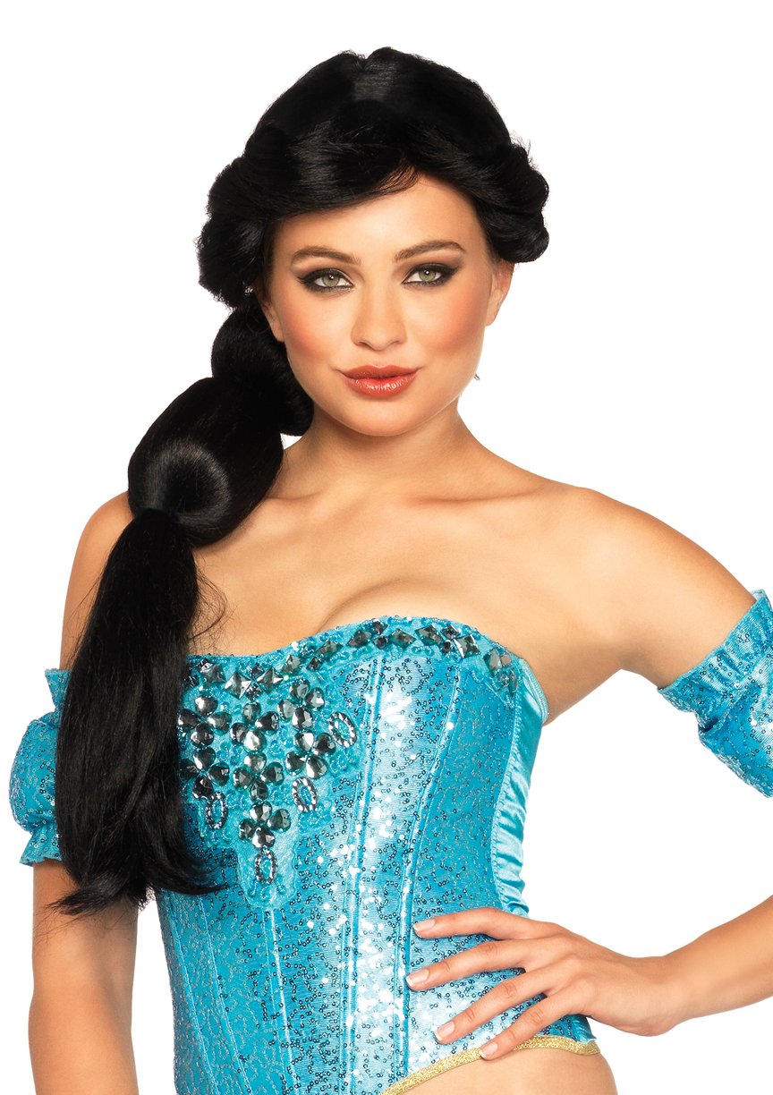 Leg Avenue Women's Arabian Beauty Costume Wig - Long Black Curly Hair for Cosplay, Halloween & Themed Parties - Perfect for Belly Dance, Arabian Nights & Fantasy Costumes